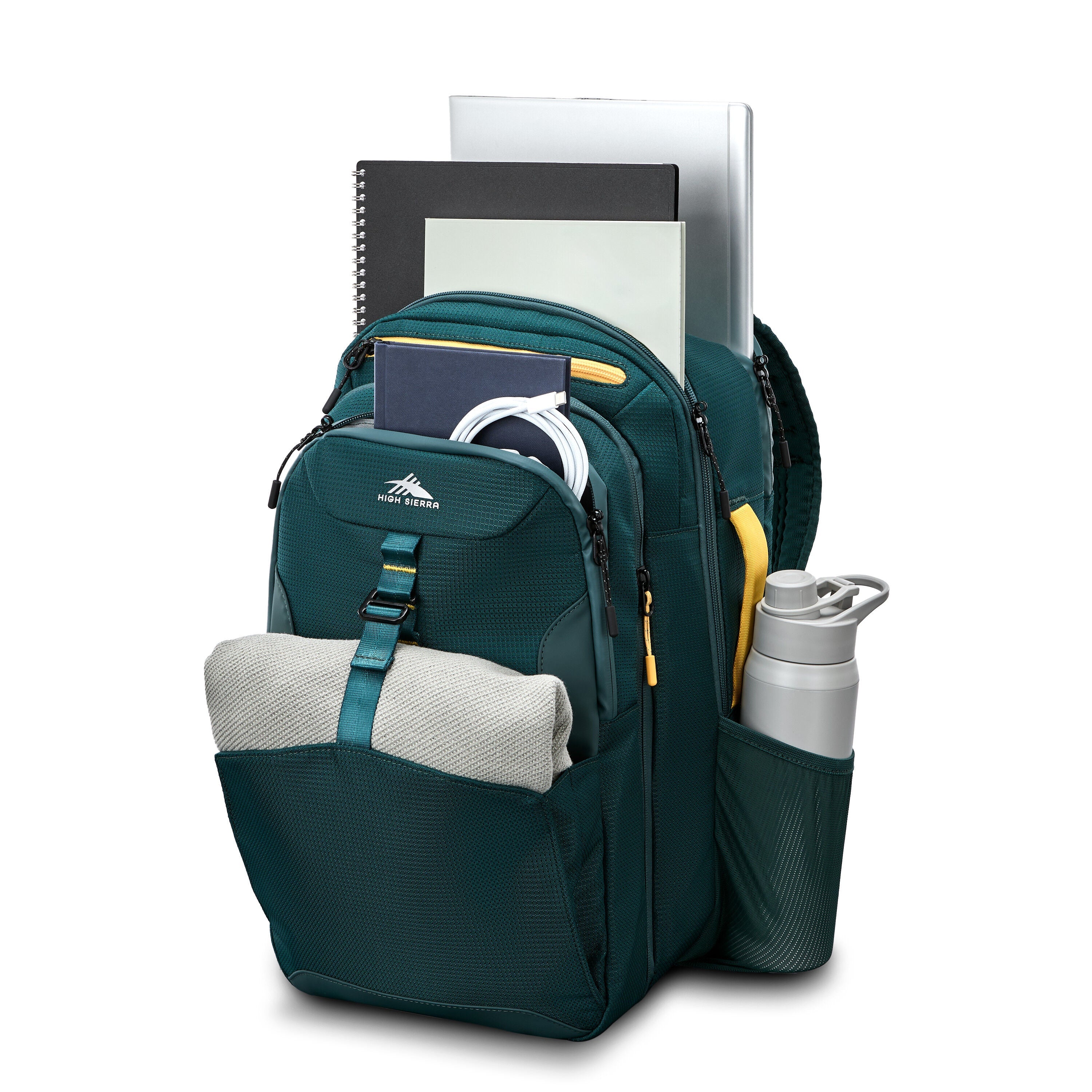 High Sierra Hi-Life 3-in-1 Convertible Backpack in Green Yellow — interior view