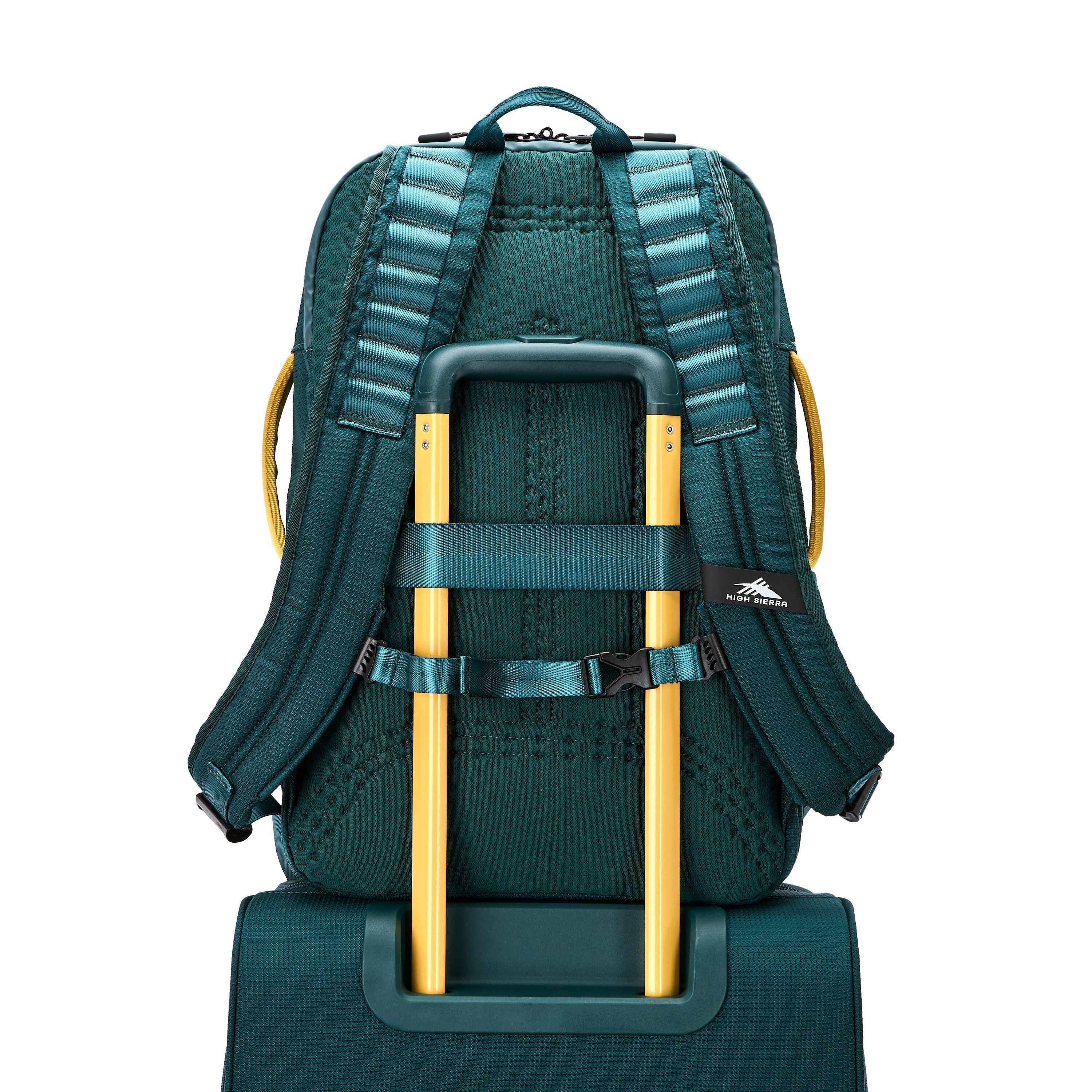 High Sierra Hi-Life 3-in-1 Convertible Backpack in Green Yellow — angle view 2