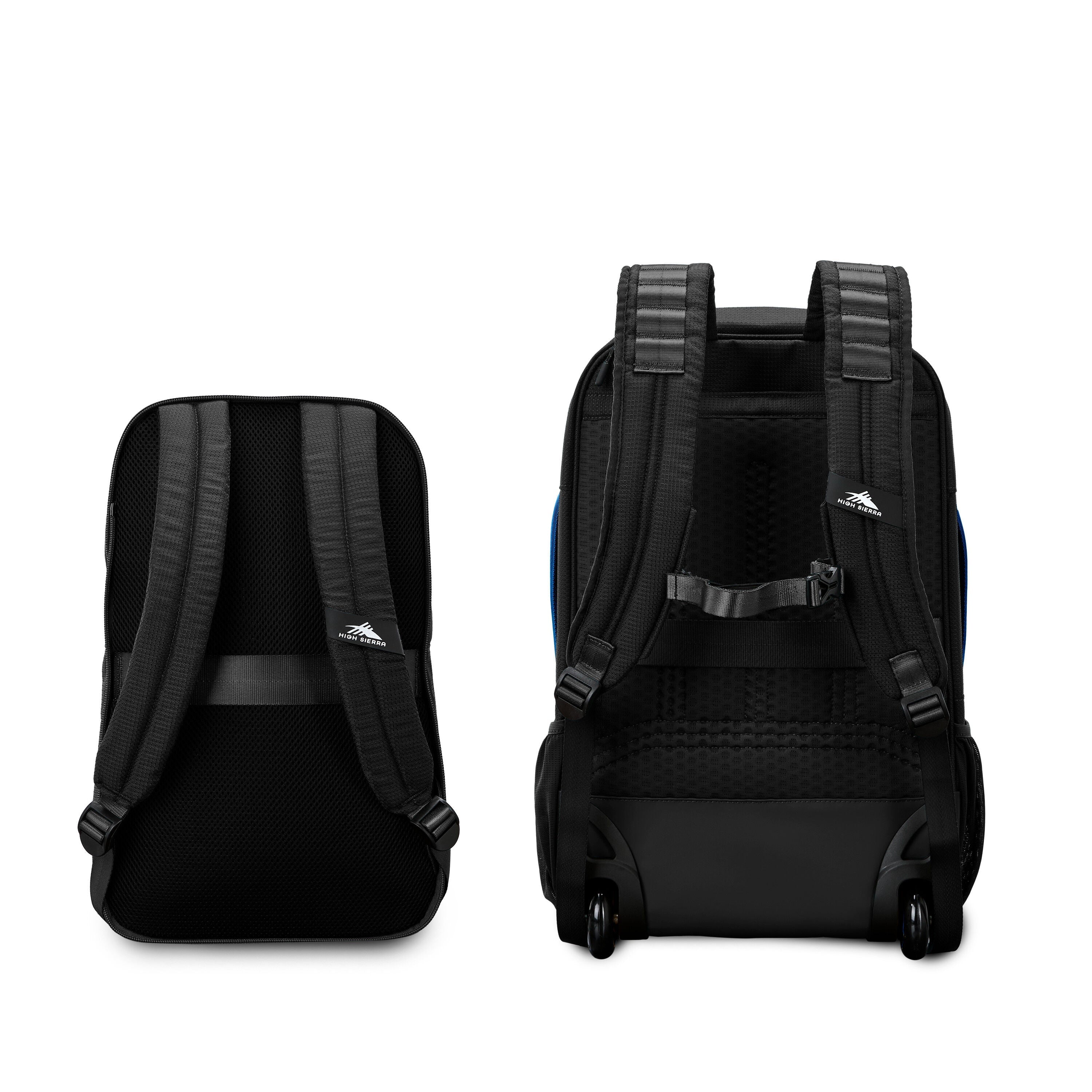High Sierra Hi-Life 3-in-1 Convertible Wheeled Backpack in Black Blue — back view