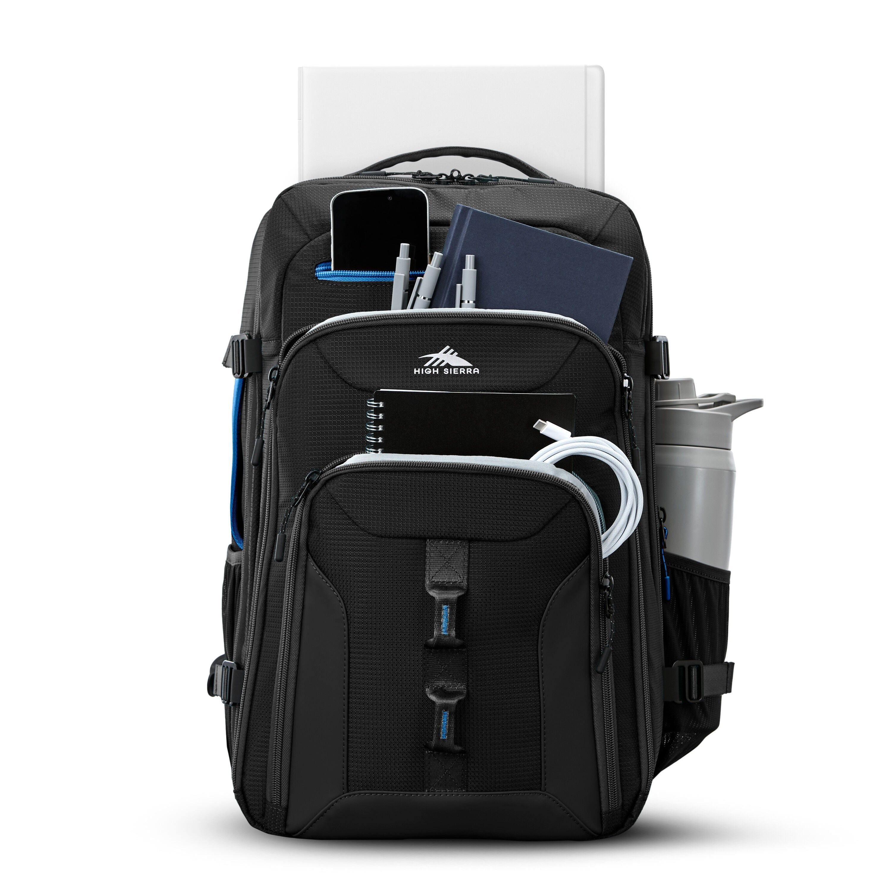 High Sierra Hi-Life Travel Backpack in Black Blue — angle view 1