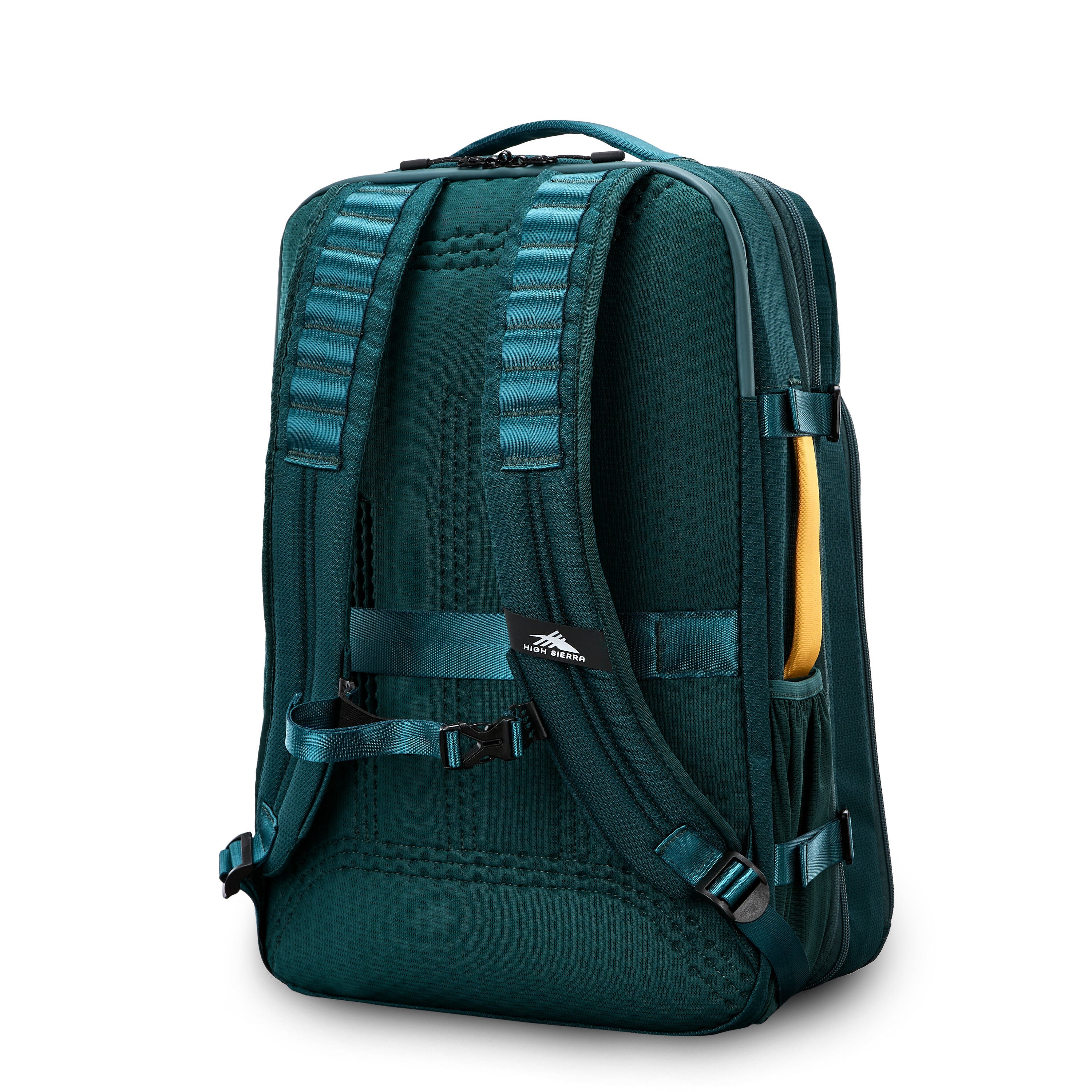 High Sierra Hi-Life Travel Backpack in Green Yellow — back view