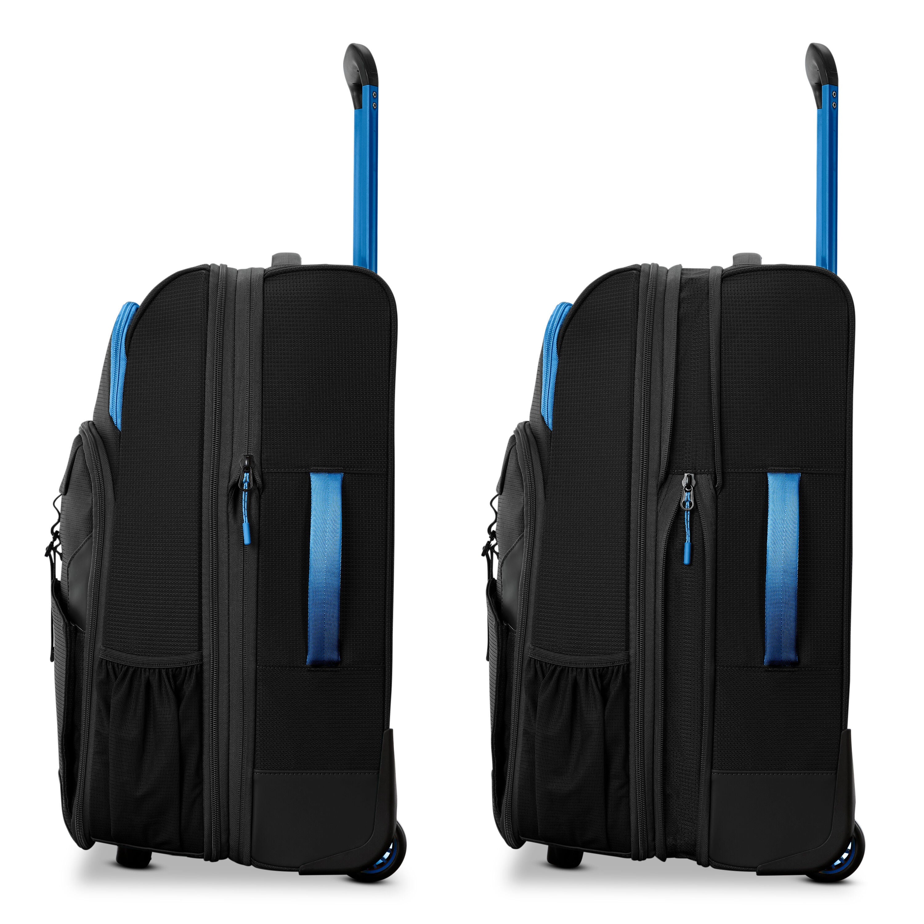 High Sierra Hi-Life Carry-On Wheeled Duffel in Black Blue — angle view 3