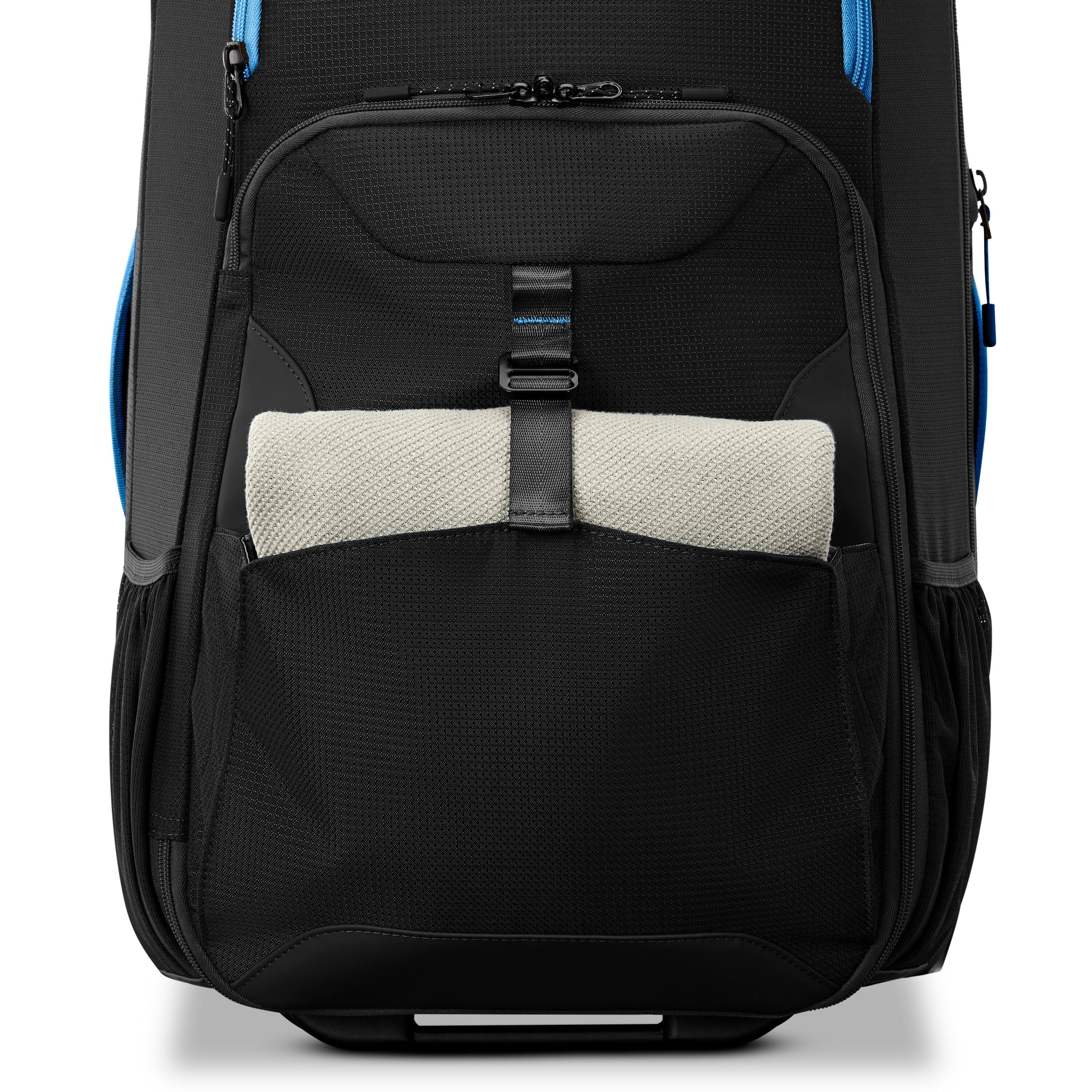 High Sierra Hi-Life Carry-On Wheeled Duffel in Black Blue — angle view 2