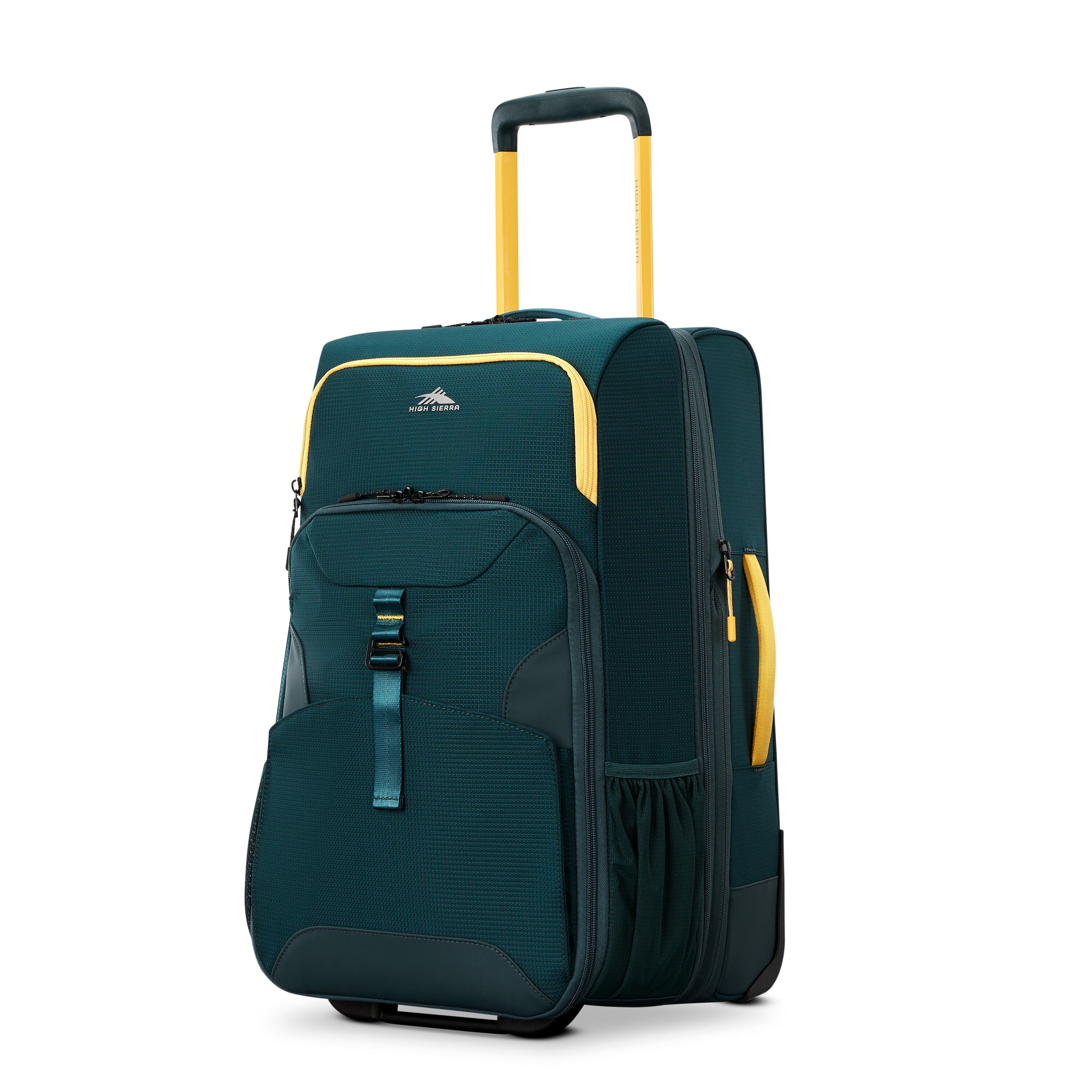 High Sierra Hi-Life Carry-On Wheeled Duffel in Green Yellow — front view