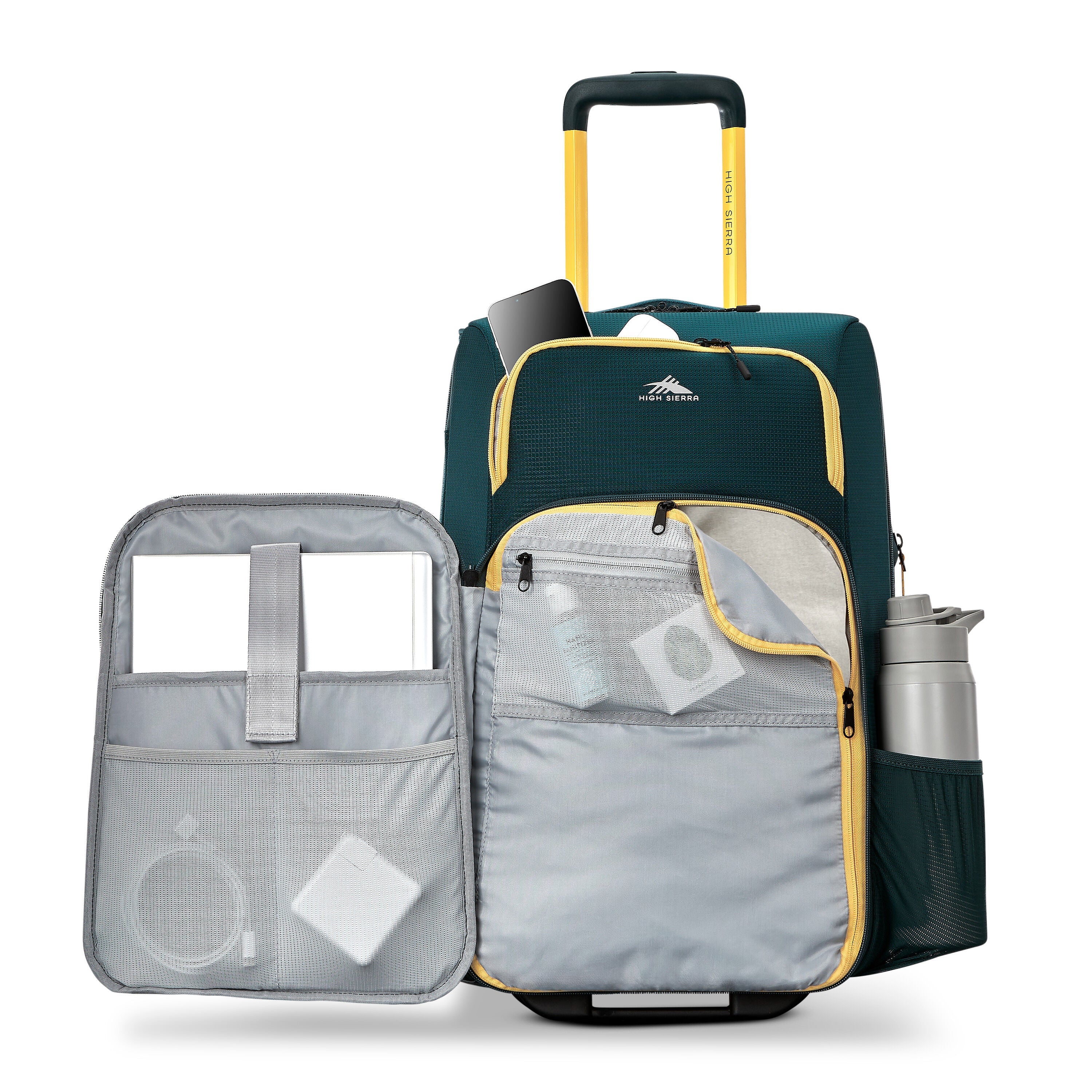 High Sierra Hi-Life Carry-On Wheeled Duffel in Green Yellow — angle view 1
