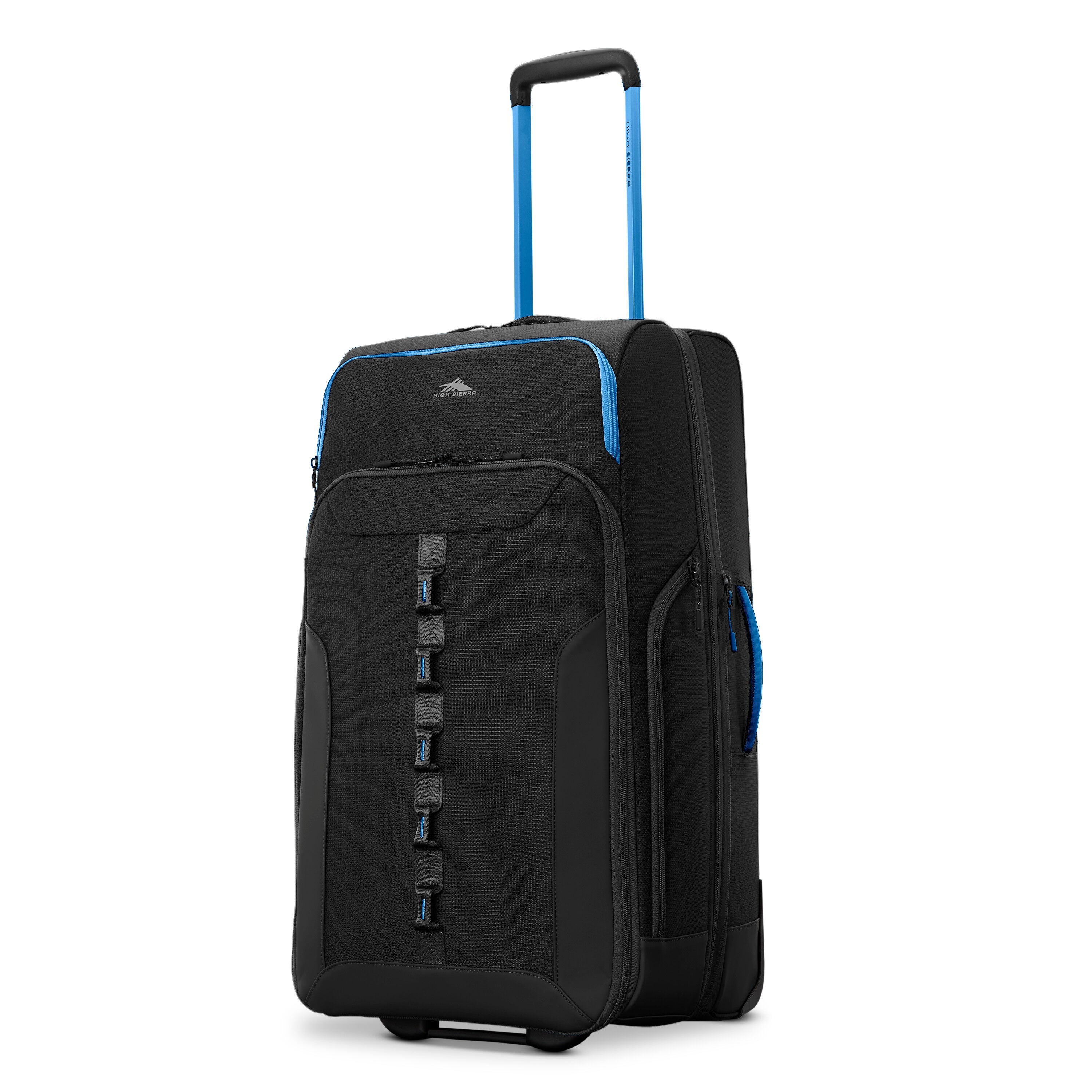 High Sierra Hi-Life Medium Wheeled Duffel in Black Blue — front view