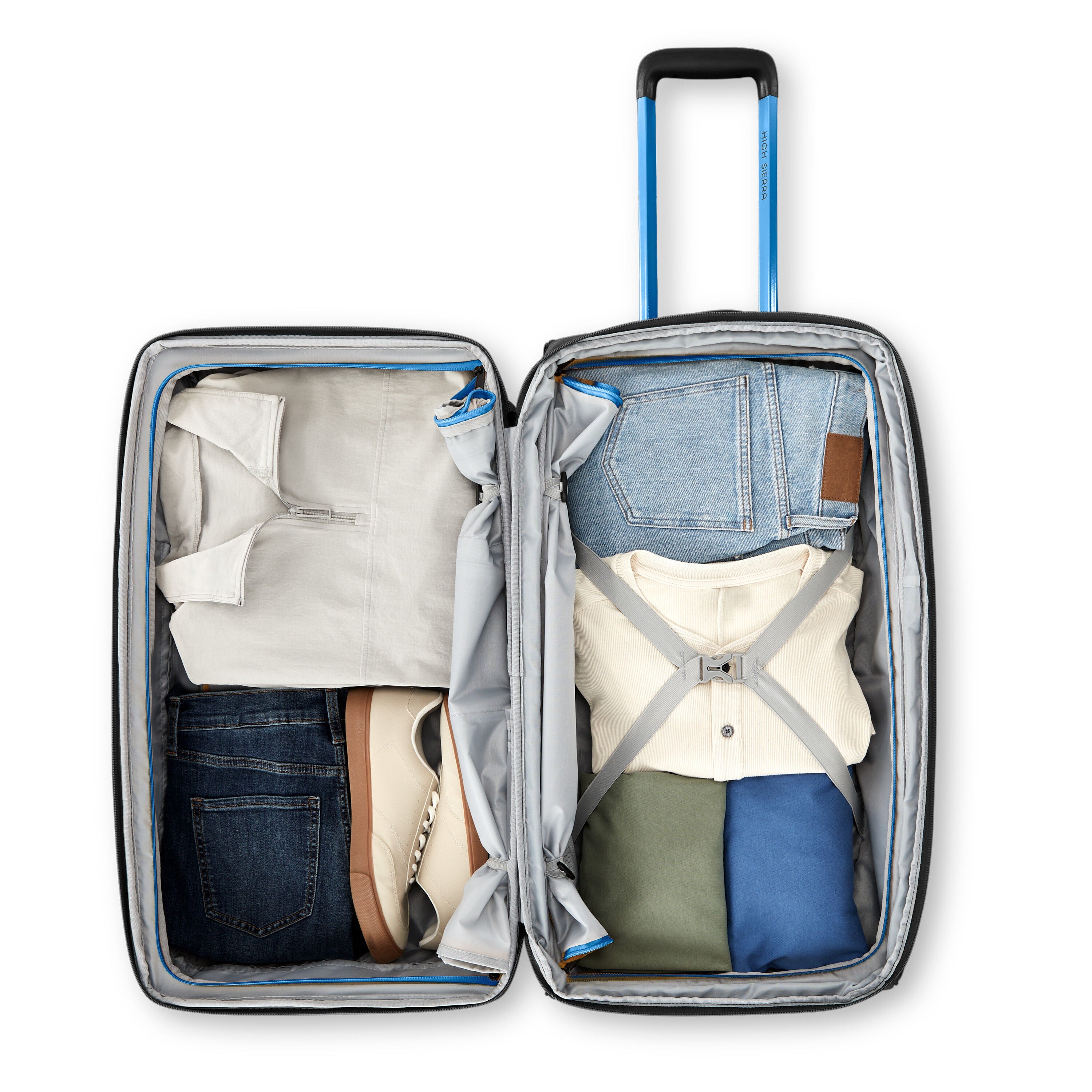 High Sierra Hi-Life Large Wheeled Duffel in Black Blue — interior view