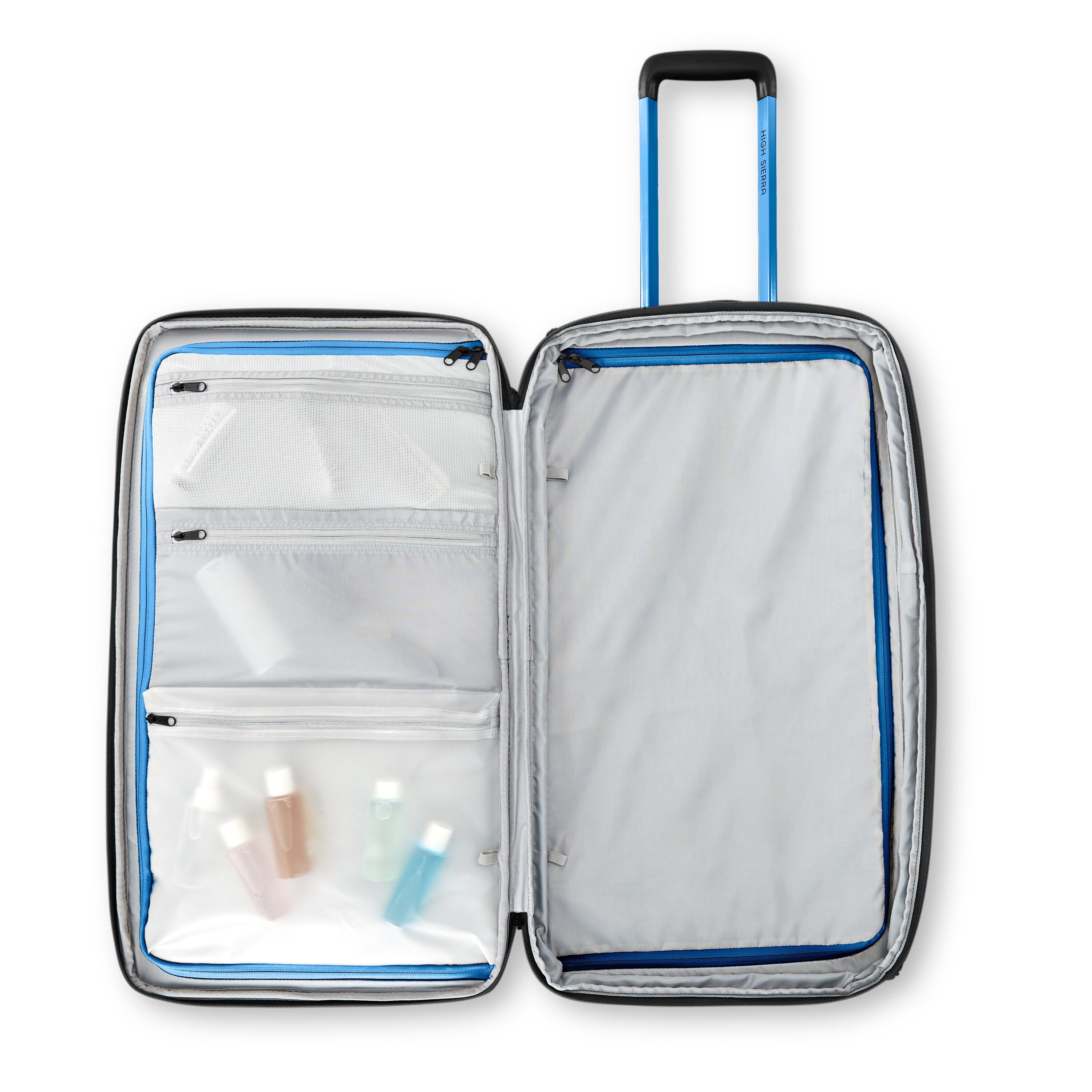 High Sierra Hi-Life Large Wheeled Duffel in Black Blue — interior view