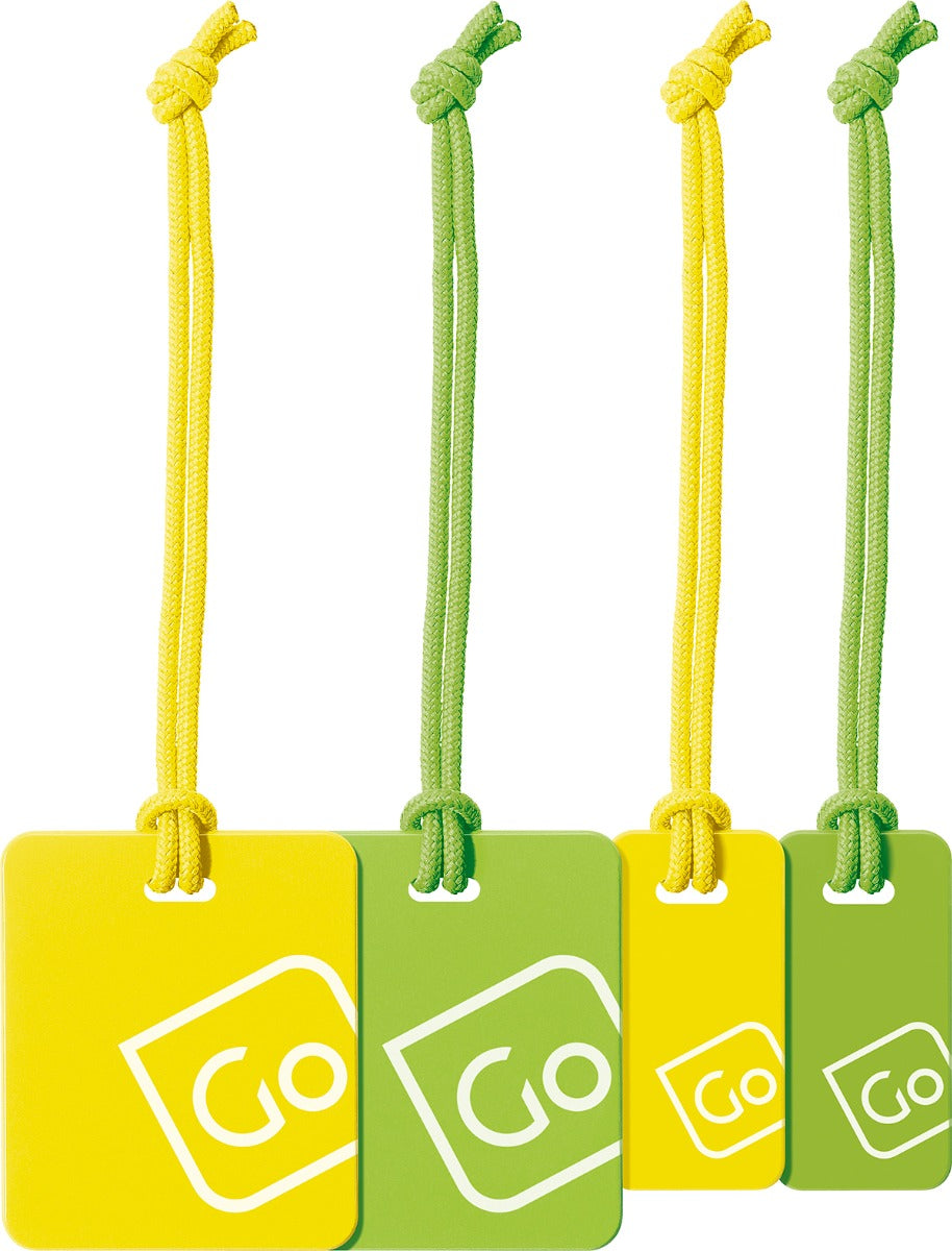 Go Travel Luggage Tags Family Pack (Set of 4) in Yellow / Green — angle view 2 # color_Yellow / Green