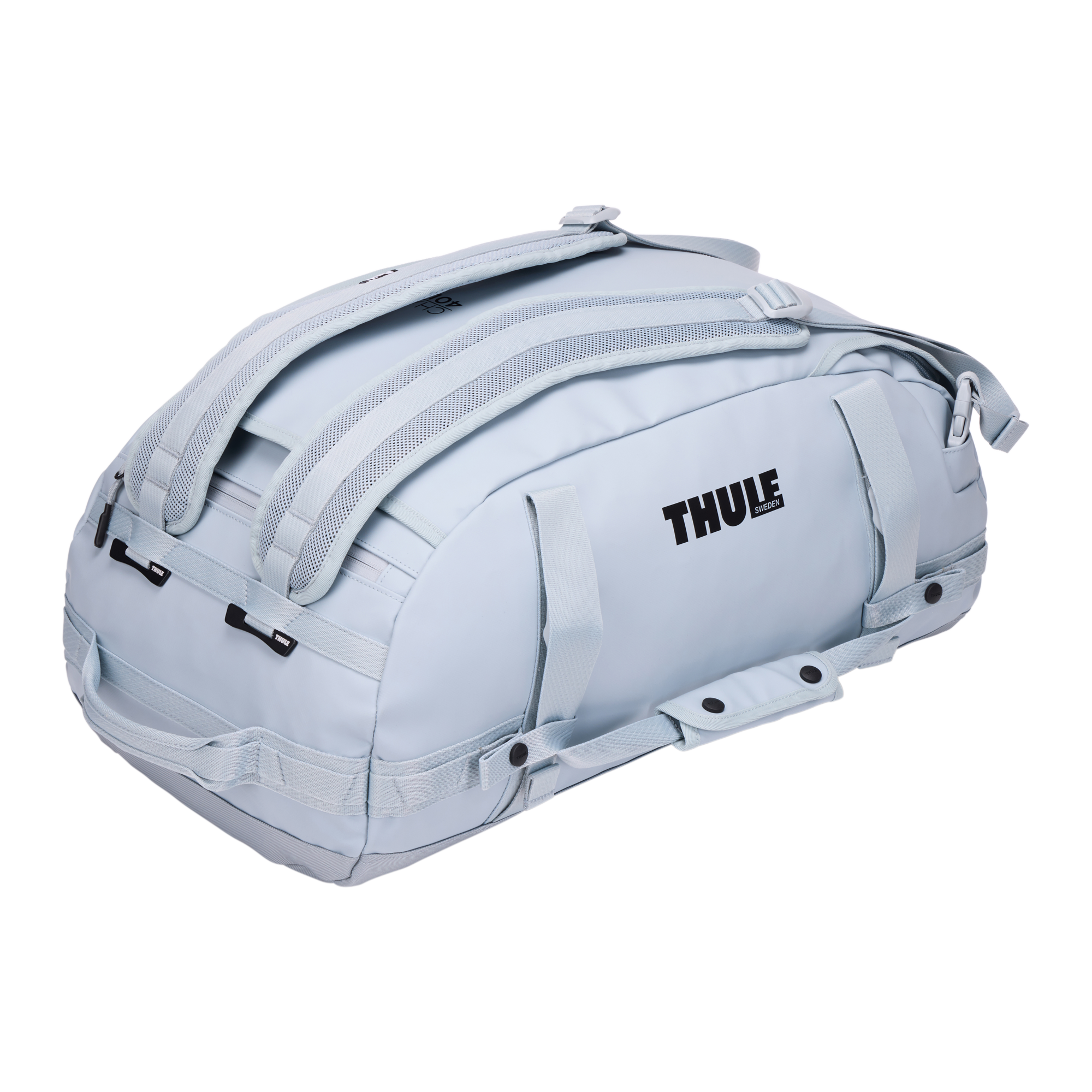 Thule Chasm 40L Duffel in Soft Blue — angle view 2 # color_Soft Blue