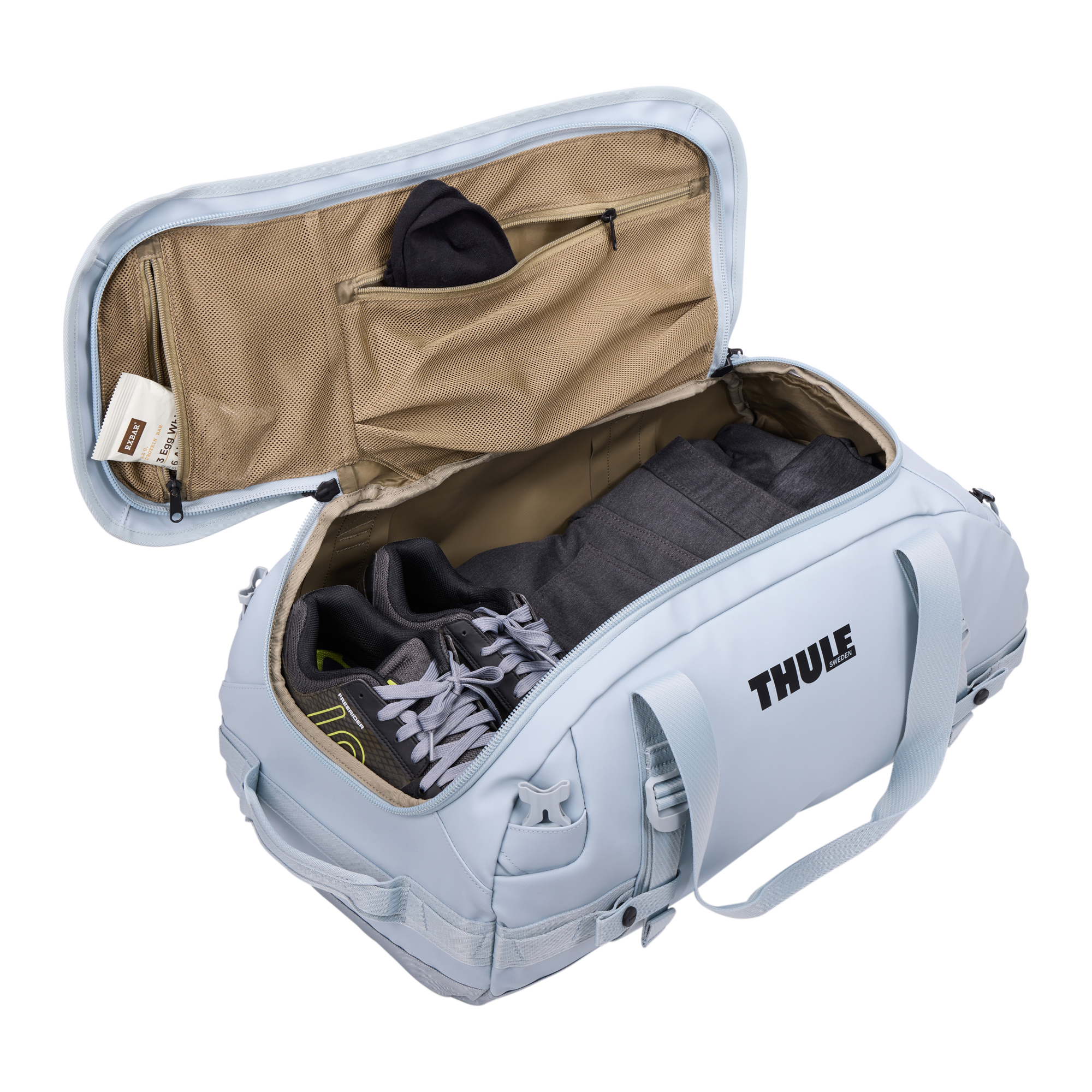 Thule Chasm 40L Duffel in Soft Blue — interior view # color_Soft Blue