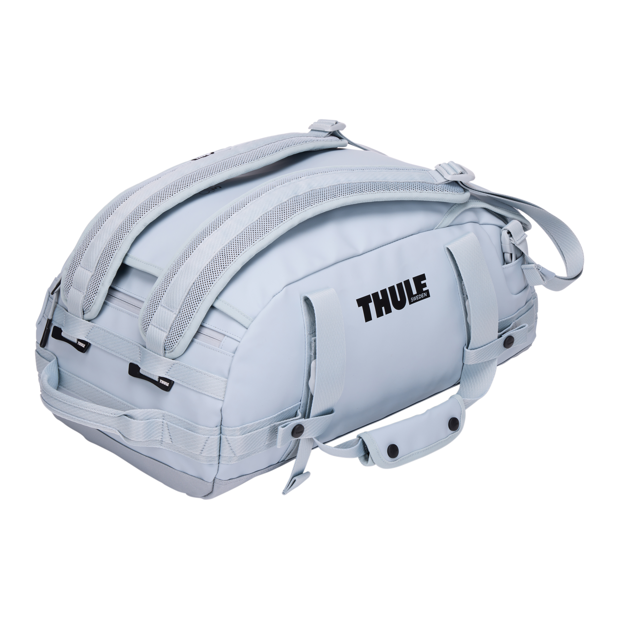 Thule Chasm 30L Duffel in Soft Blue — angle view 2 # color_Soft Blue