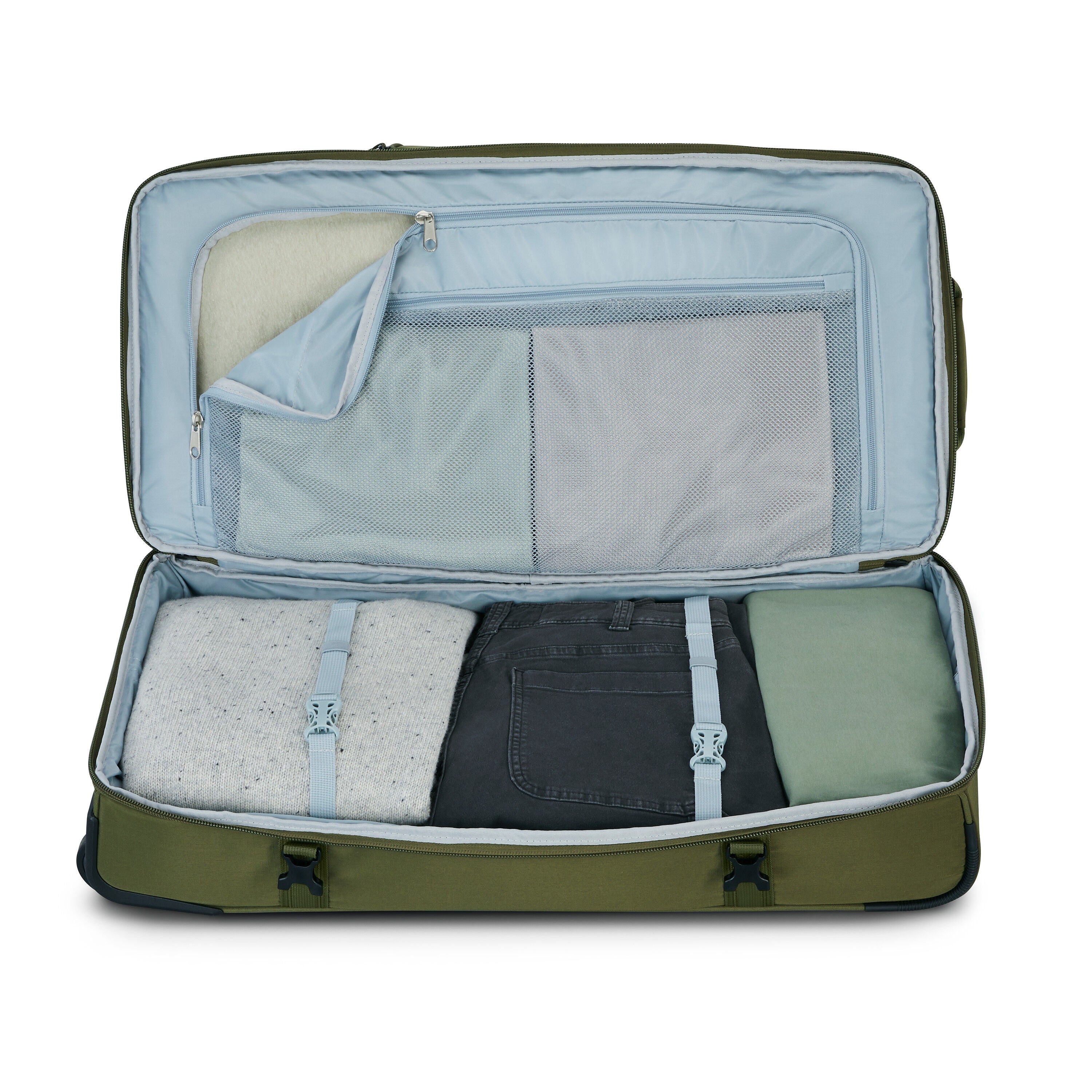 High Sierra Pathsetter Large Wheeled Duffel in Moss — interior view 2