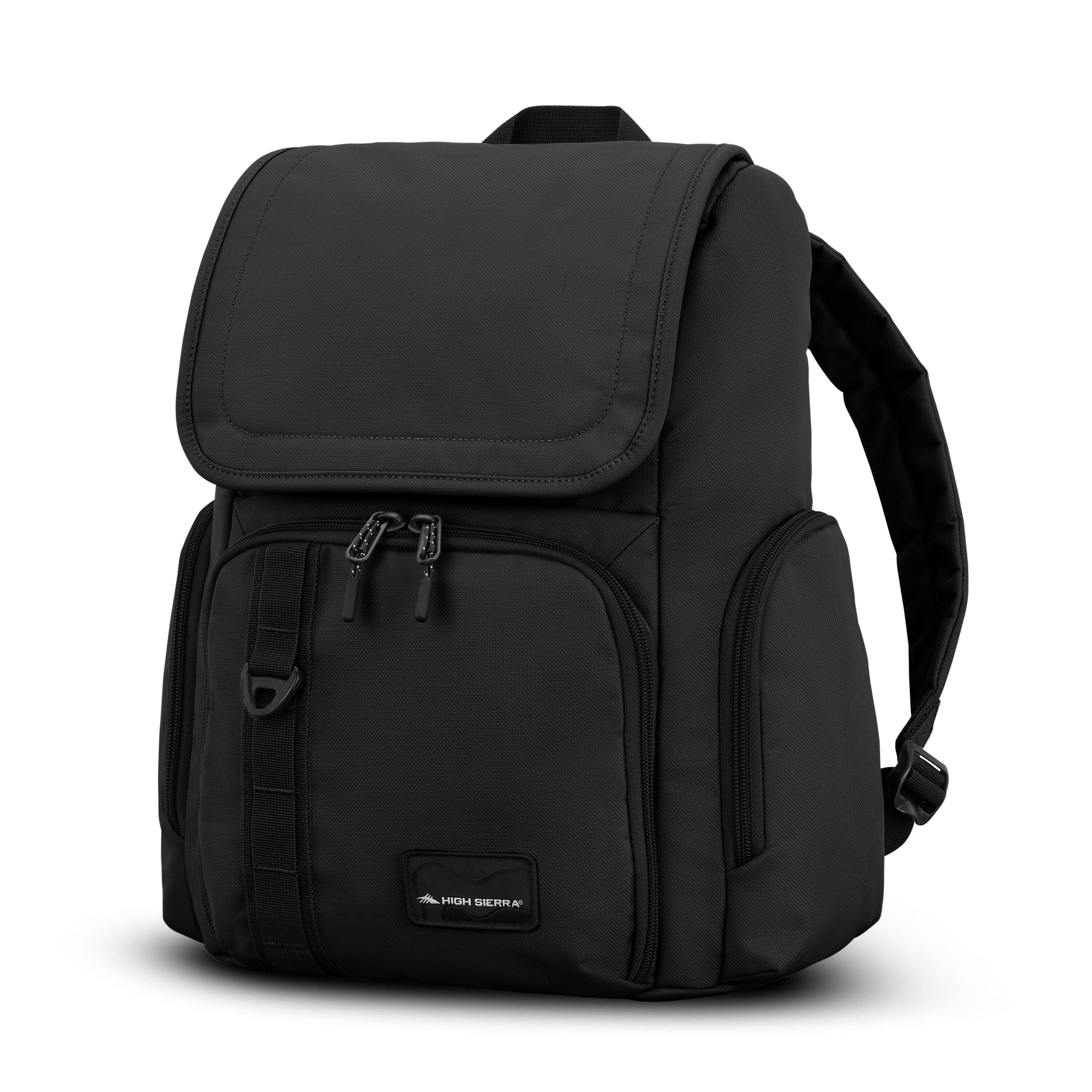 High Sierra Lineage Flap Backpack in Black — front view