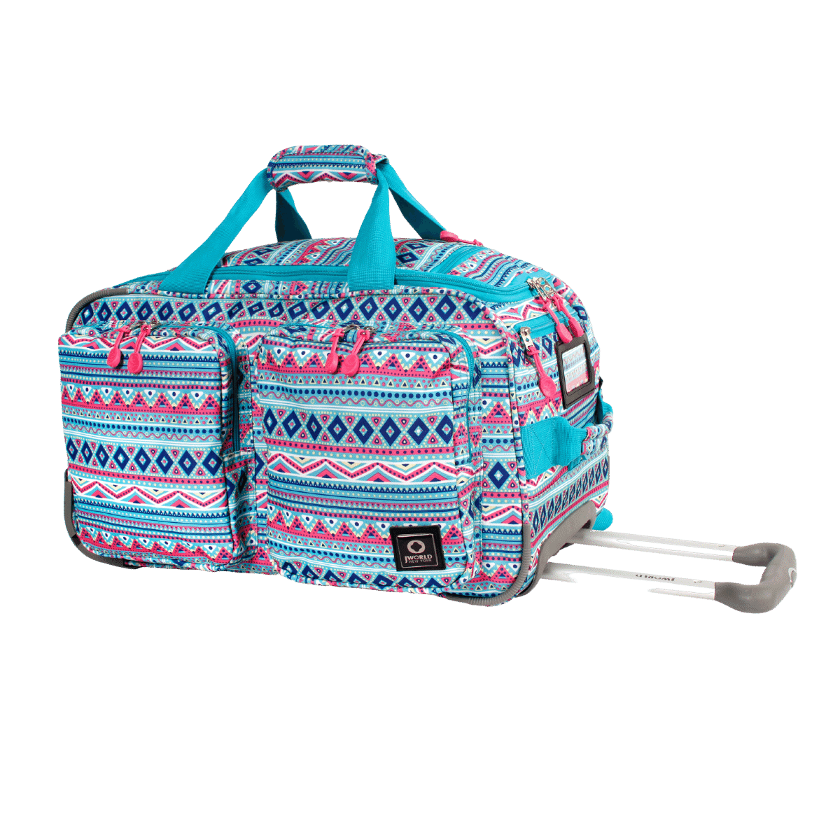J World Duane Rolling Duffel Bag in Mint Tribal — front view 2 # color_Mint Tribal