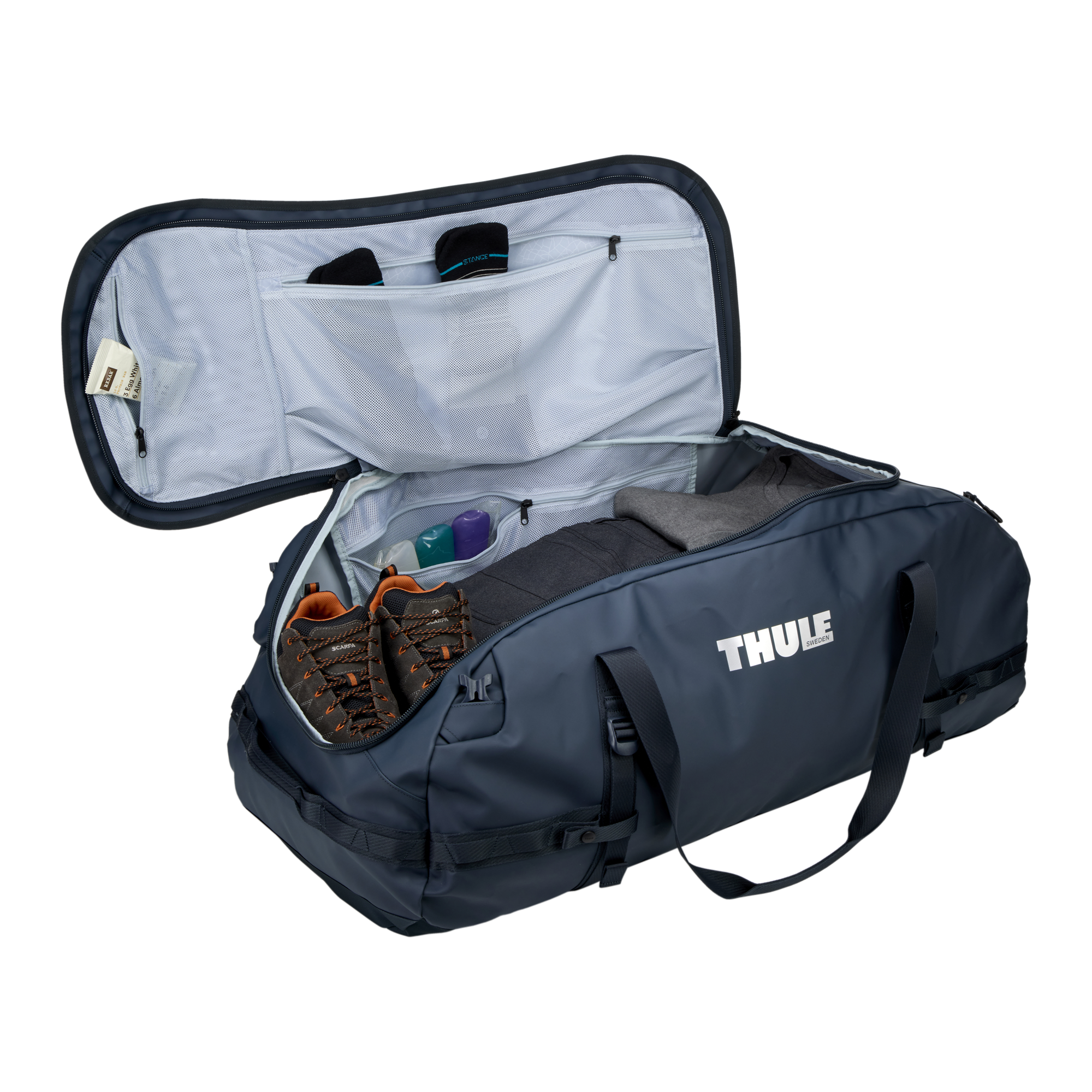 Thule Chasm 130L Duffel in Darkest Blue — interior view # color_Darkest Blue