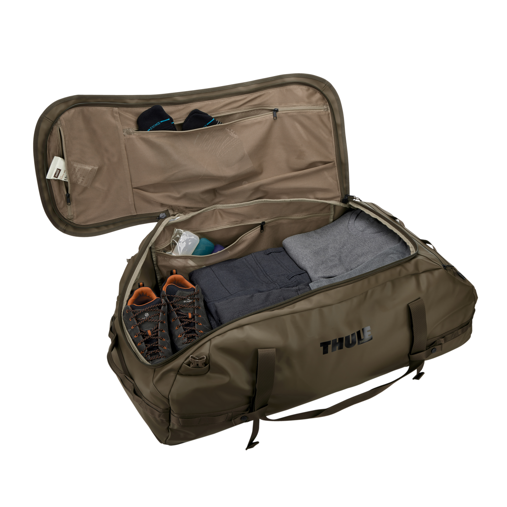 Thule Chasm 130L Duffel in Deep Khaki — interior view # color_Deep Khaki