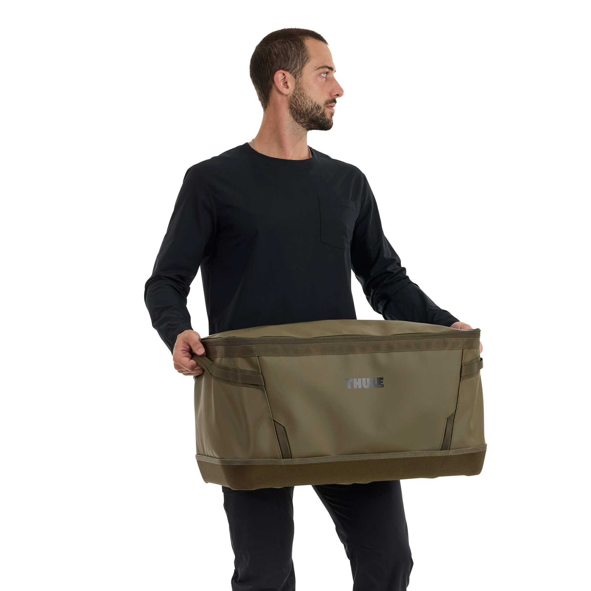 Thule Chasm Gear Hauler 80L in Deep Khaki — lifestyle # color_Deep Khaki