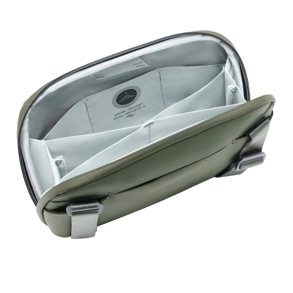 Peak Design Travel Crossbody 3L in Sage — interior view
