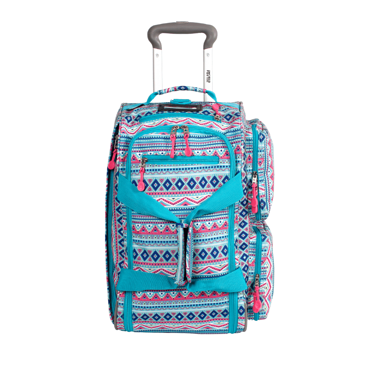 J World Duane Rolling Duffel Bag in Mint Tribal — front view 6 # color_Mint Tribal
