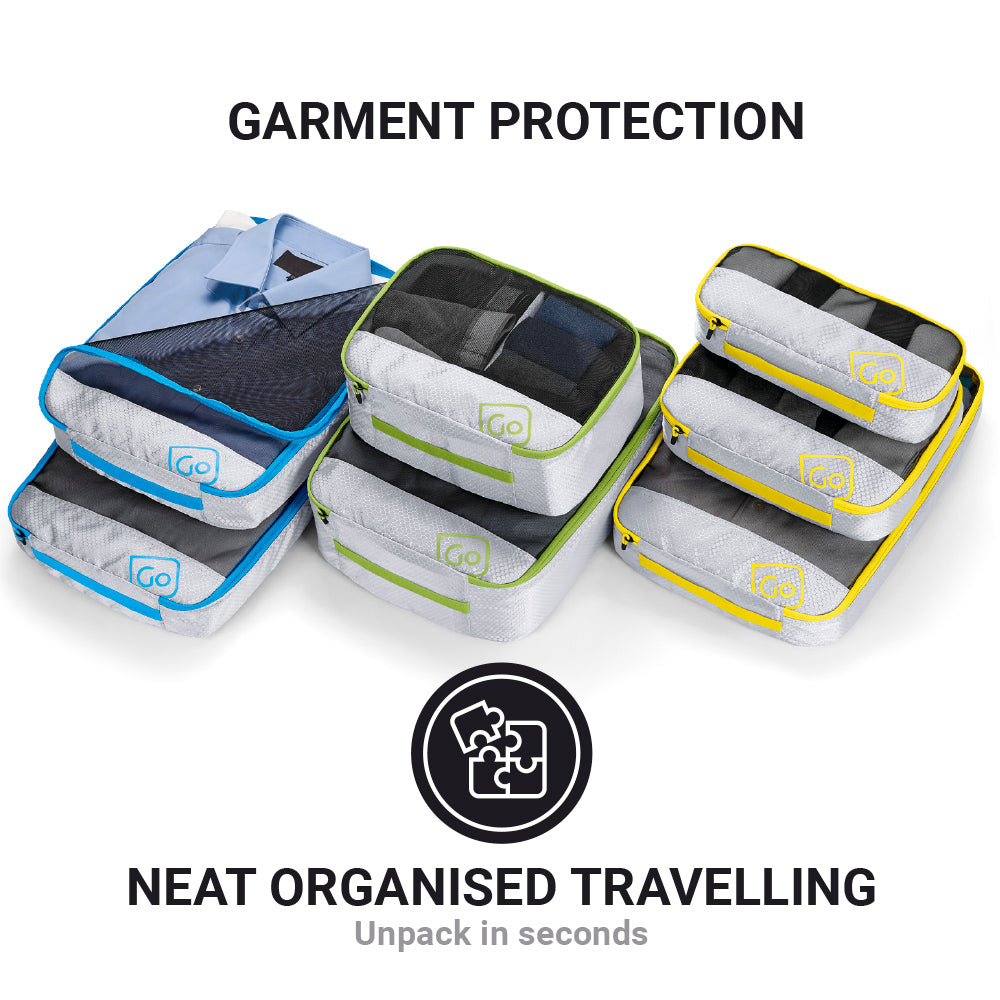 Go Travel Triple Packing Cubes in Yellow — in use