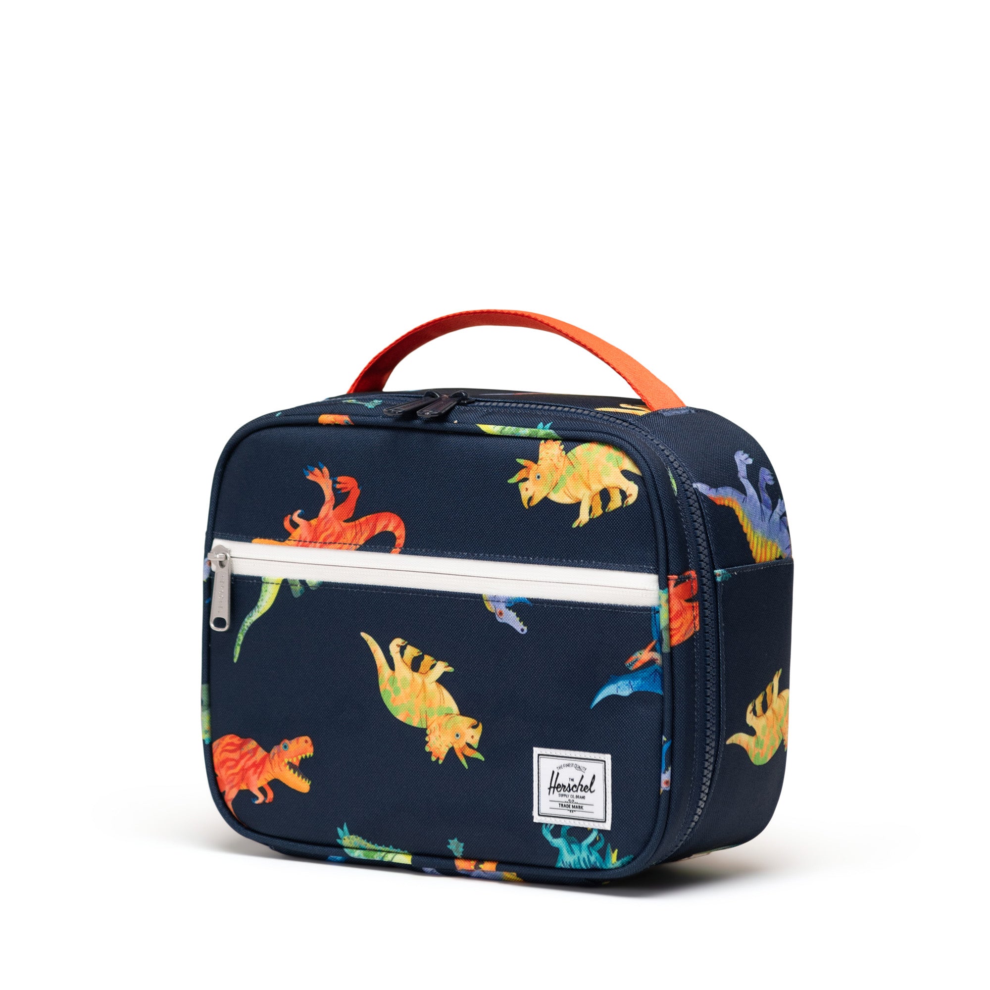 Herschel Pop Quiz Lunch Box Little Herschel 5L in Watercolour Dinos Darkest Navy — three-quarter view
