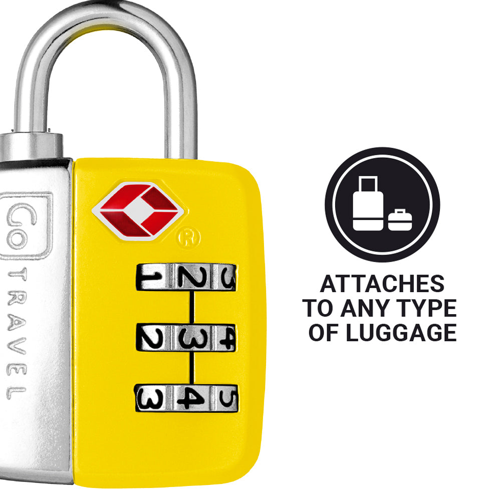 Go Travel Combi Twin TSA Padlocks (Set of 2) in Yellow — detail view # color_Yellow