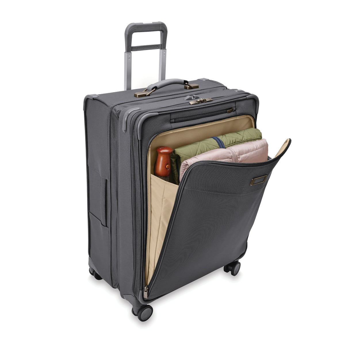 Briggs & Riley Baseline Large Expandable Spinner in Steel Gray — angle view