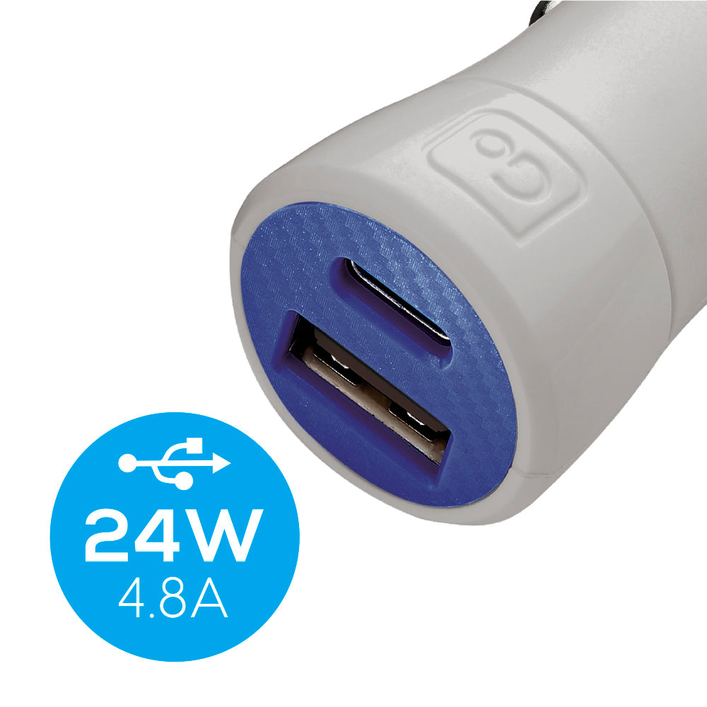 Go Travel In-Car USB-A & USB-C Charger in White — front view