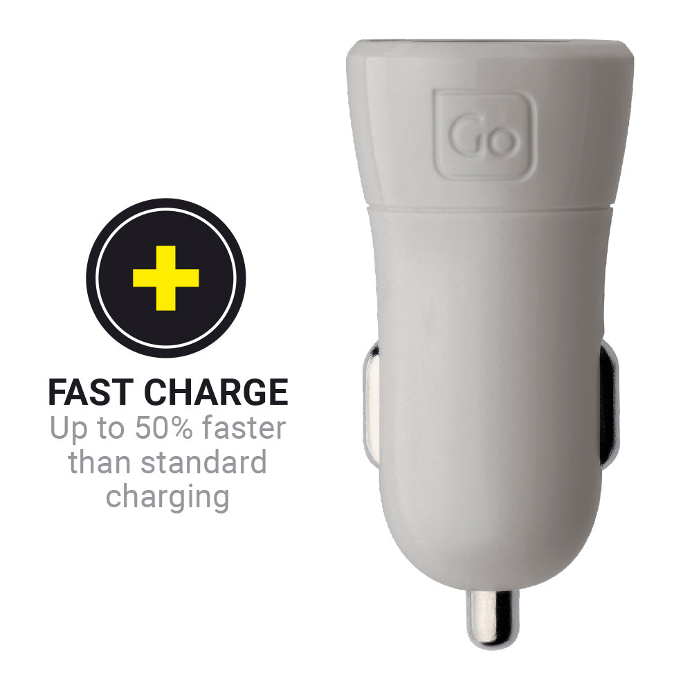 Go Travel In-Car USB-A & USB-C Charger in White — angle view 2