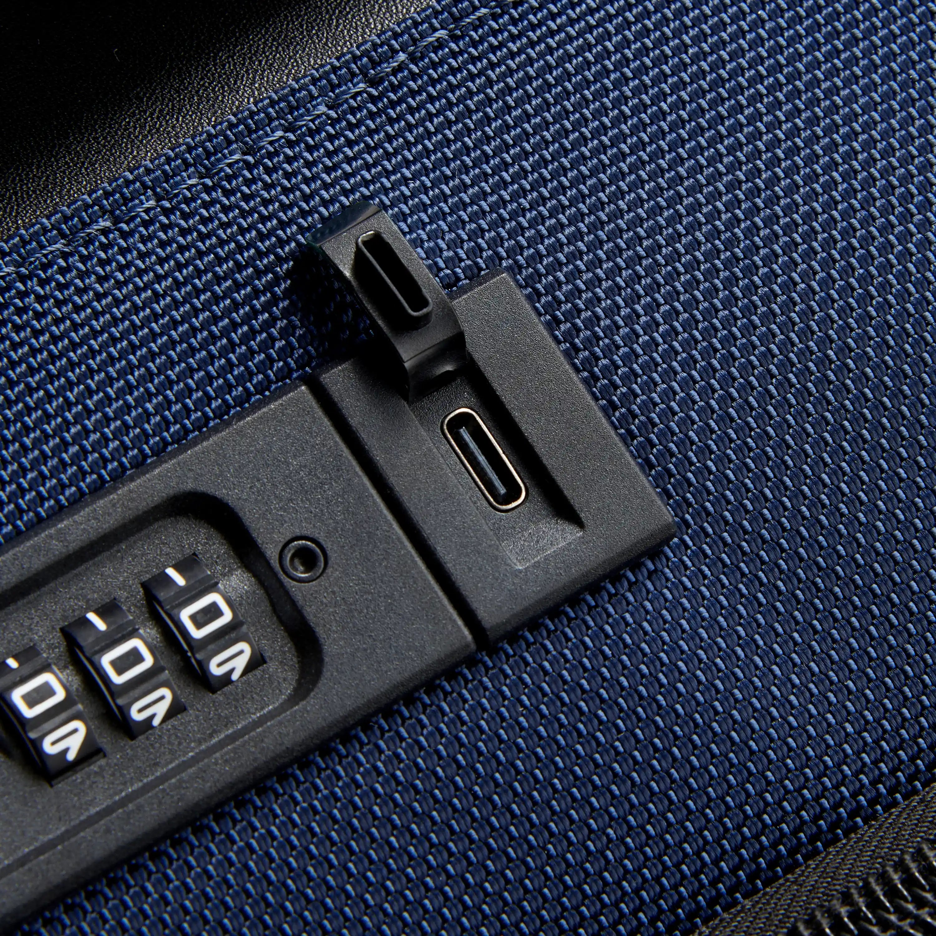 Delsey Wagram Carry-On Plus Expandable Spinner in Navy — detail view 3 # color_Navy