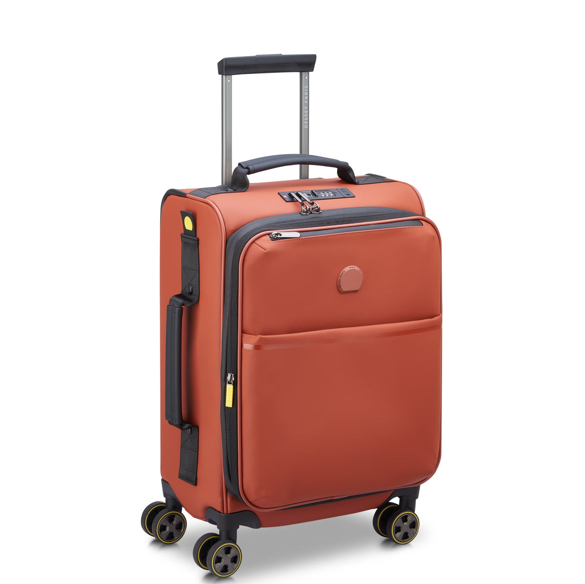 Delsey Turenne Soft Expandable Carry-On Spinner in Brick Red — angle view 2 # color_Brick Red