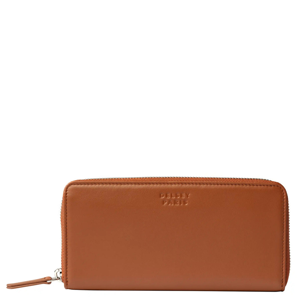 Delsey The Leather Collection Zippered Wallet Large in Cognac — front view # color_Cognac