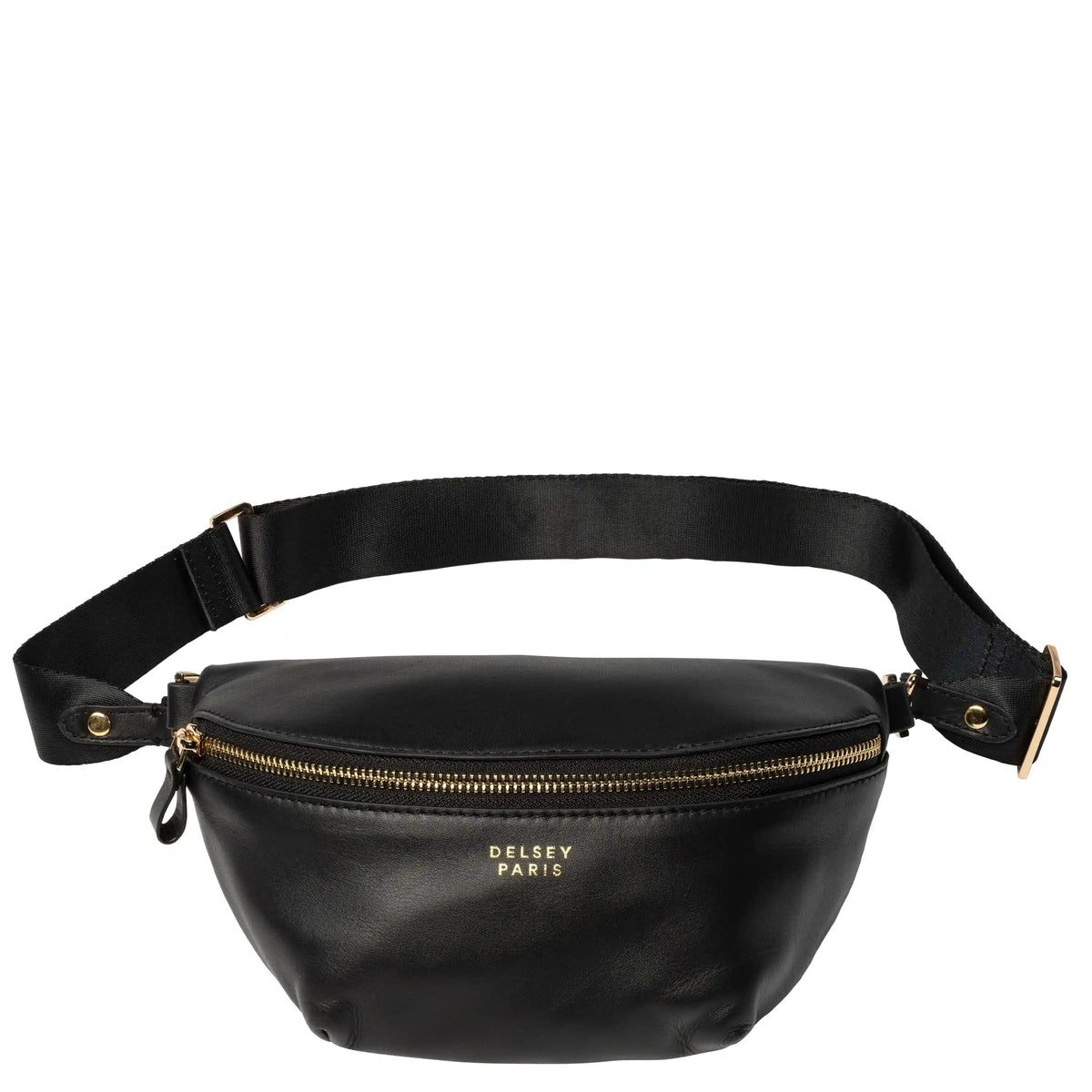 Delsey The Leather Collection Belt Bag in Black — front view # color_Black