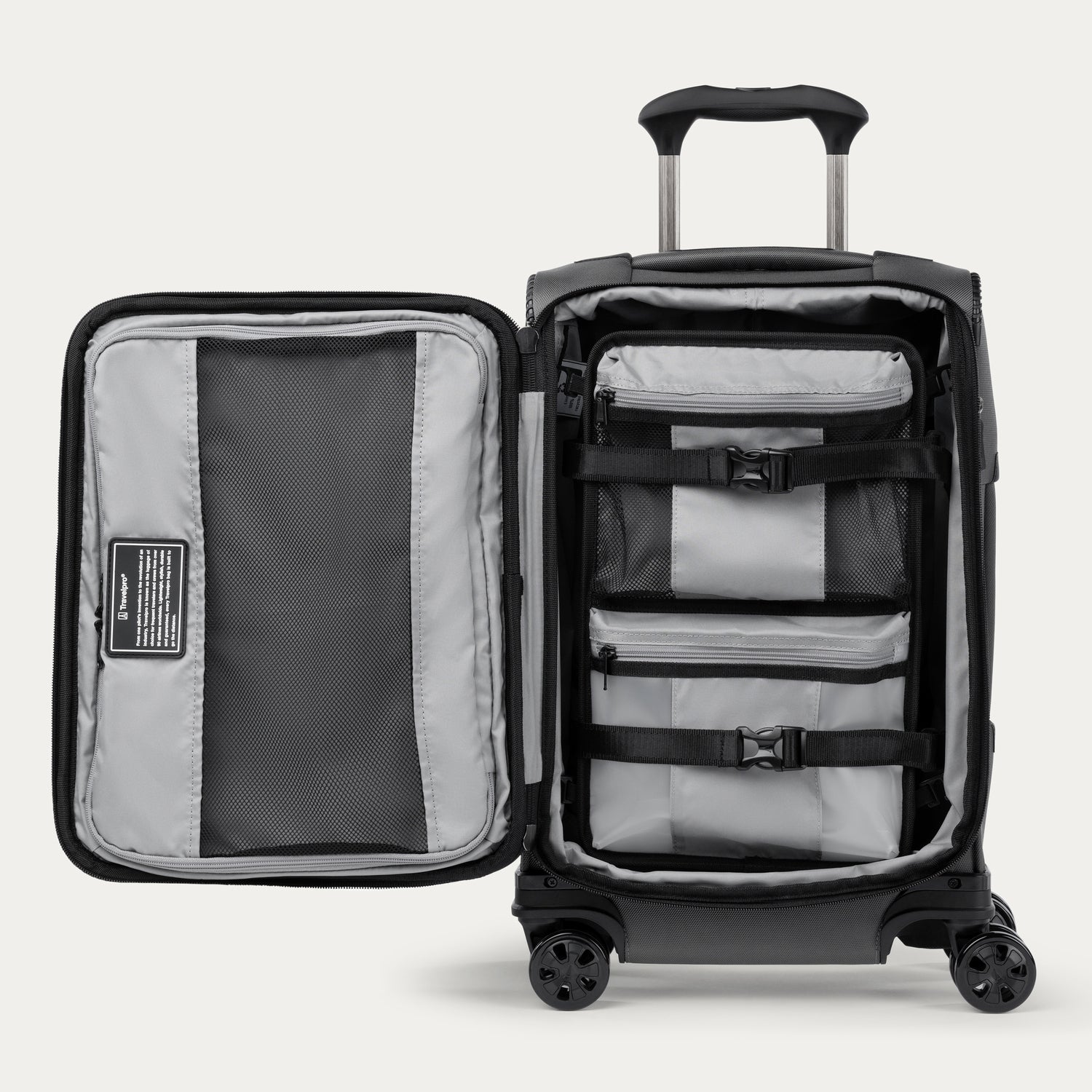 Travelpro Crew Classic Compact Carry-On Expandable Spinner in Titanium Grey — angle view 2