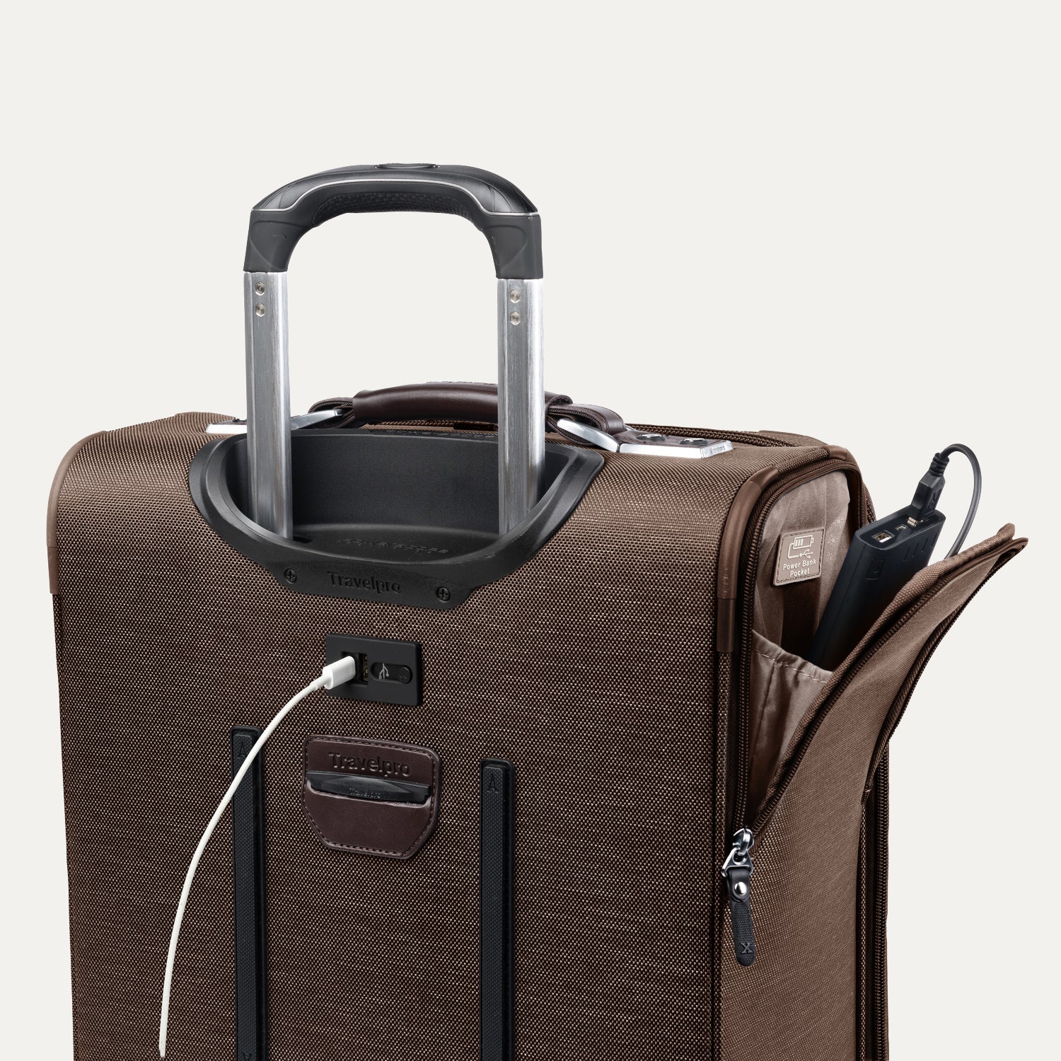 Travelpro Platinum Elite 22" Carry-On Expandable Rollaboard in Rich Espresso — detail view