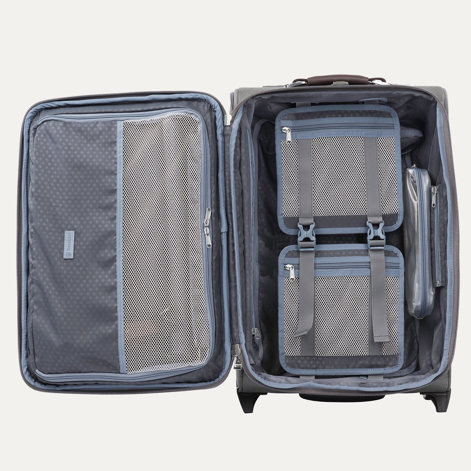 Travelpro Platinum Elite 22" Carry-On Expandable Rollaboard in Vintage Grey — angle view 2