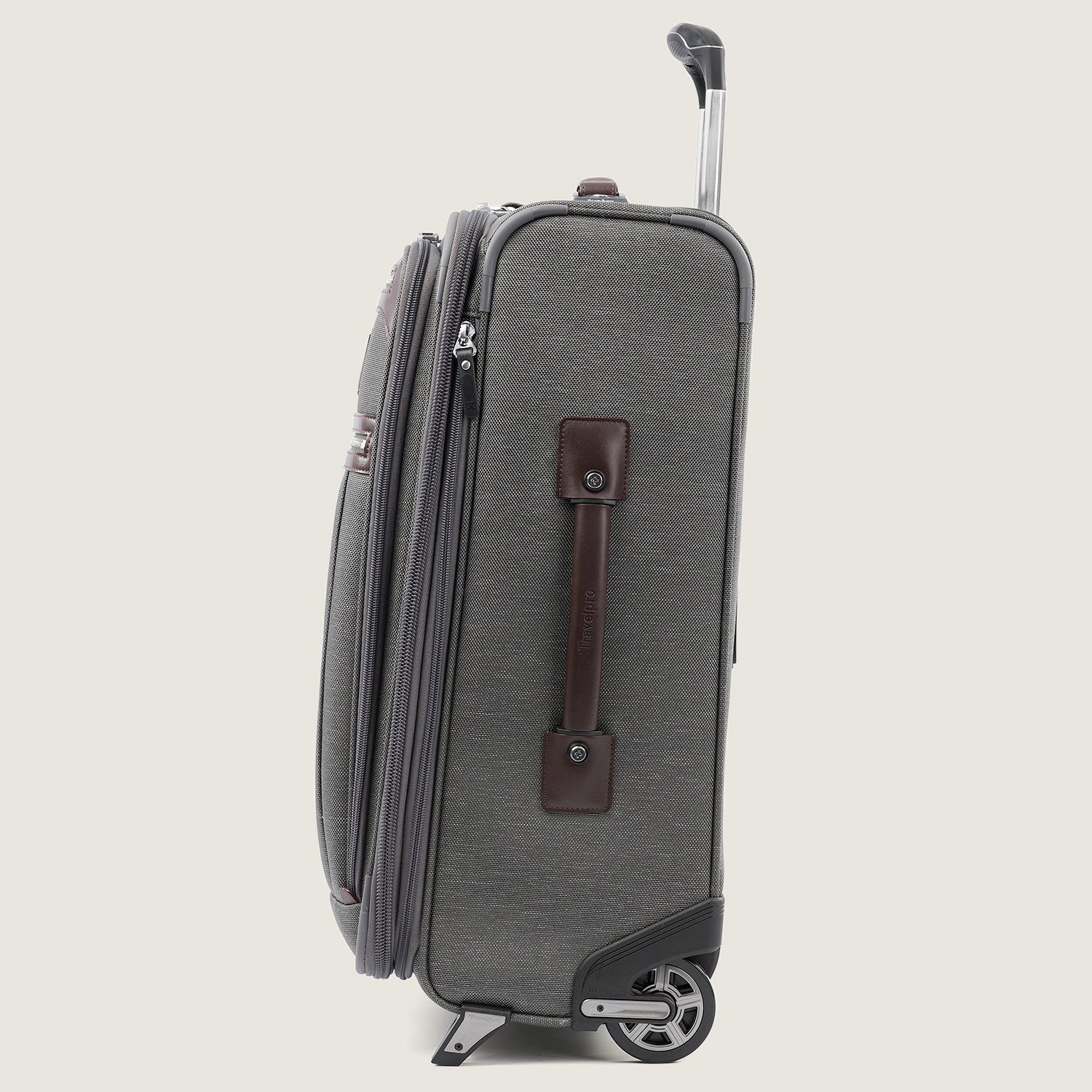 Travelpro Platinum Elite 22" Carry-On Expandable Rollaboard in Vintage Grey — angle view 4