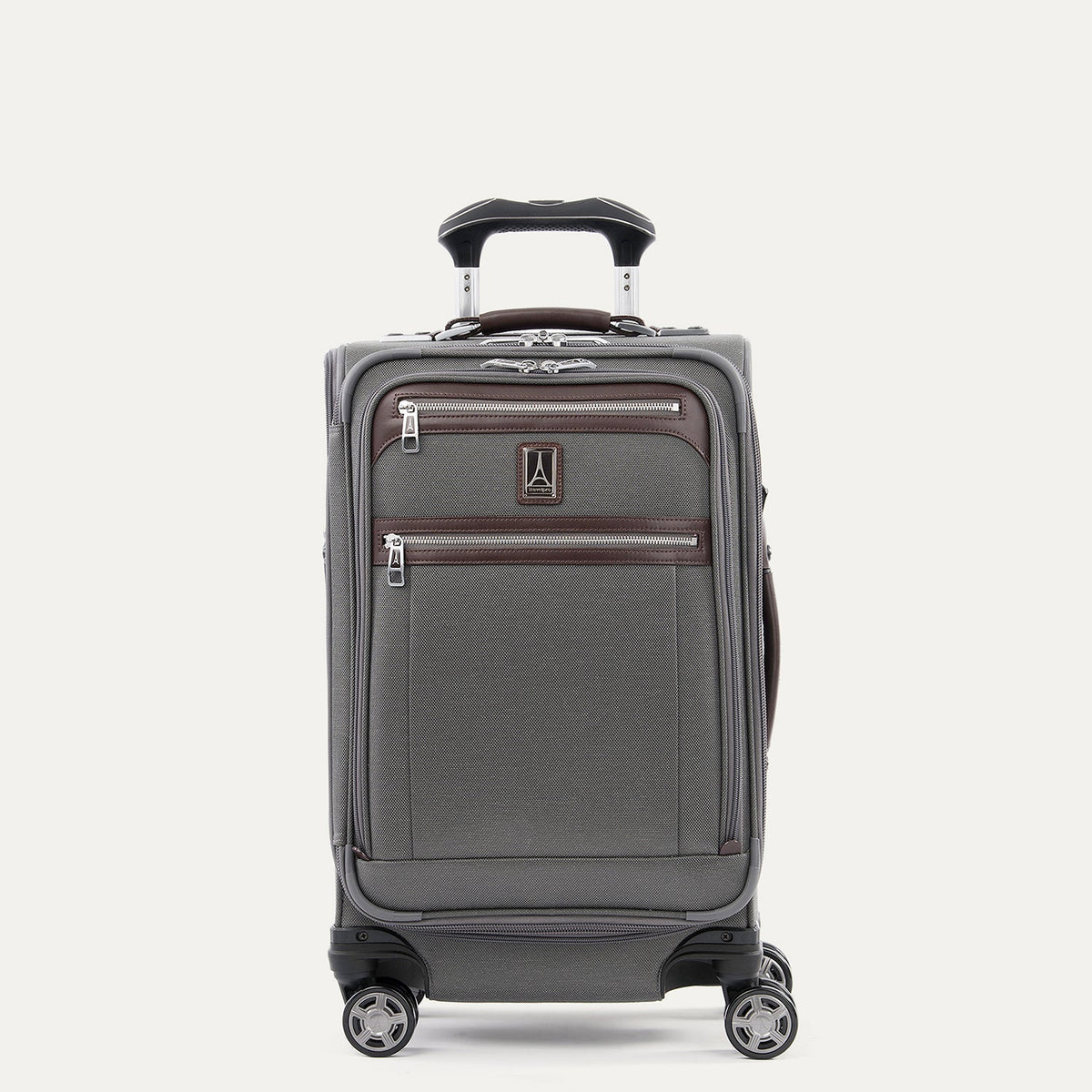 Travelpro Platinum Elite 21” Expandable Carry-On Spinner in Vintage Grey — front view