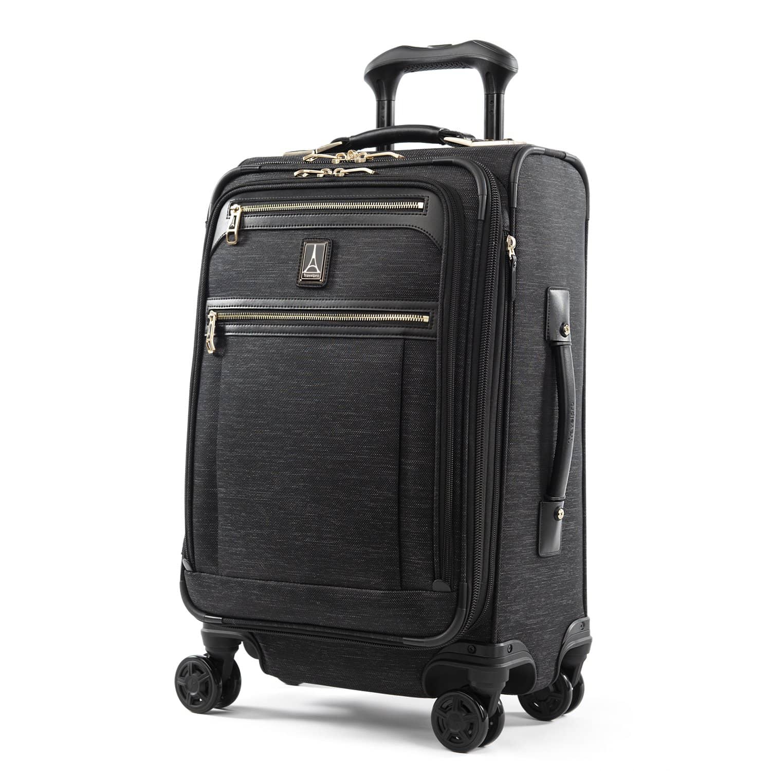 Travelpro Platinum Elite 21” Expandable Carry-On Spinner in Intrigue Black — front view # color_Intrigue Black
