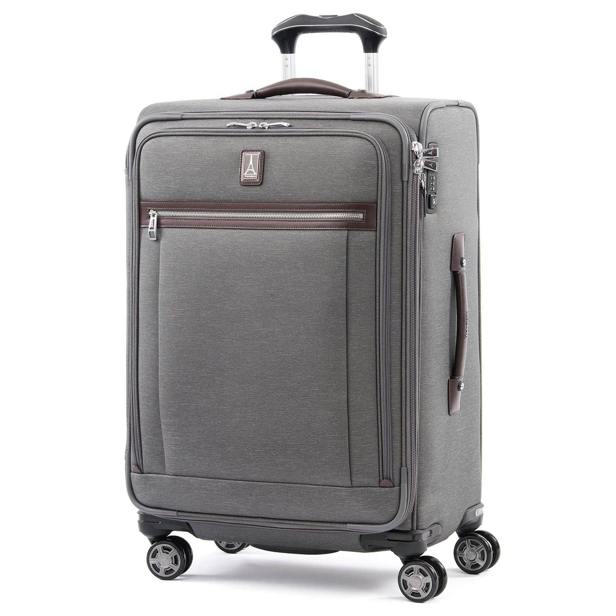 Travelpro Platinum Elite 25" Expandable Spinner in Vintage Grey — front view # color_Vintage Grey