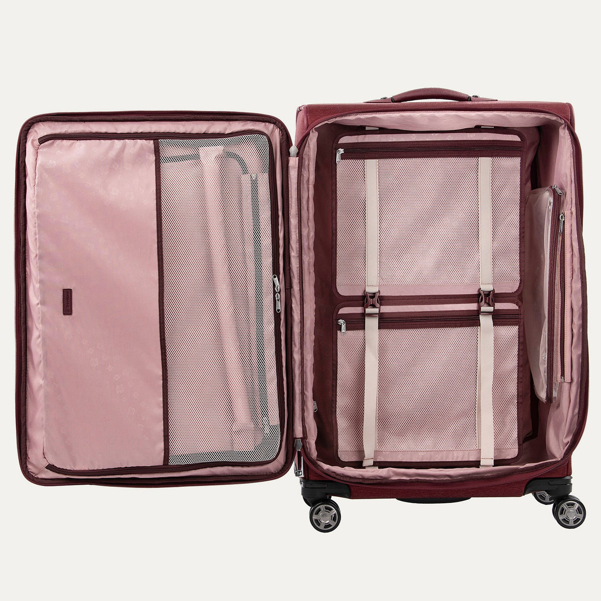 Travelpro Platinum Elite 29” Expandable Spinner in Bordeaux — interior view