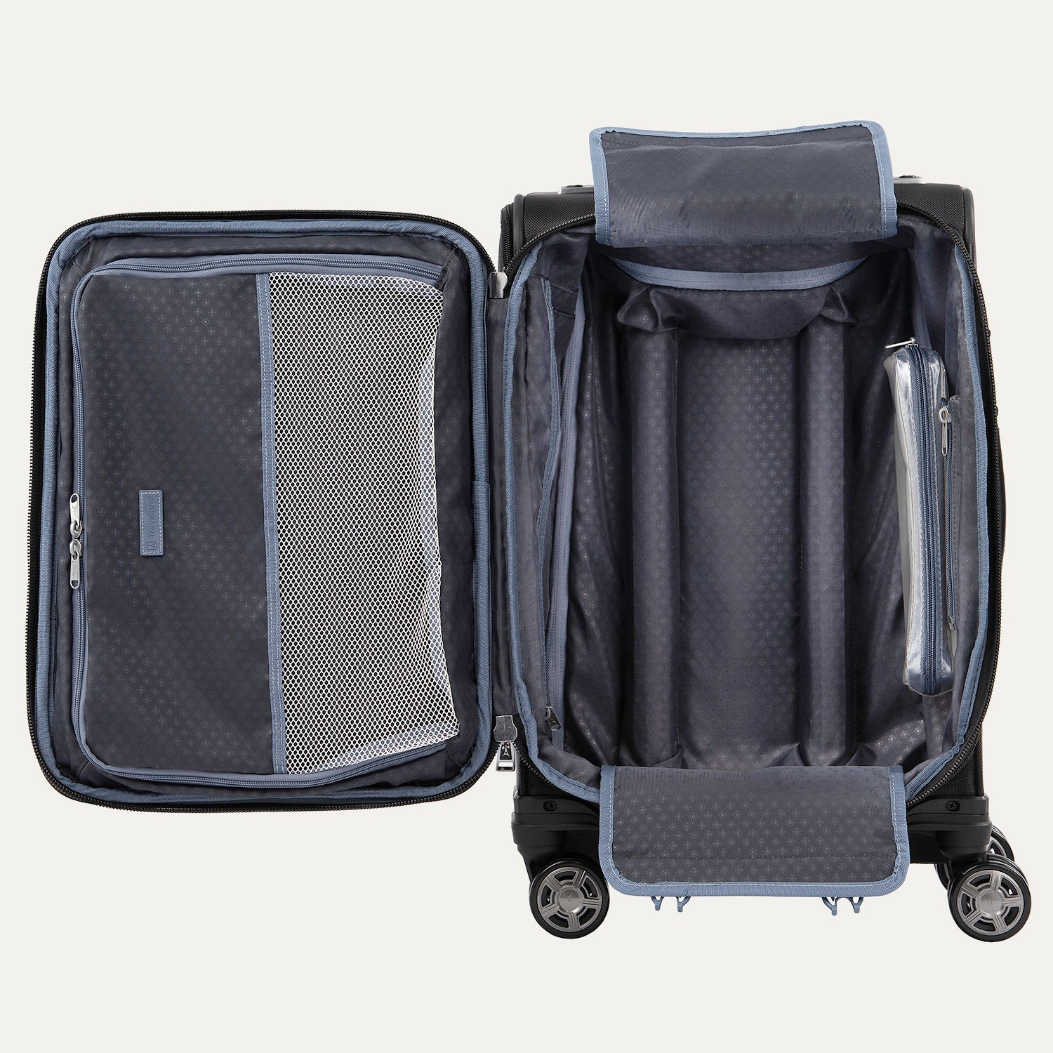 Travelpro Platinum Elite 20" Carry-On Expandable Business Plus Spinner in Shadow Black — angle view 6