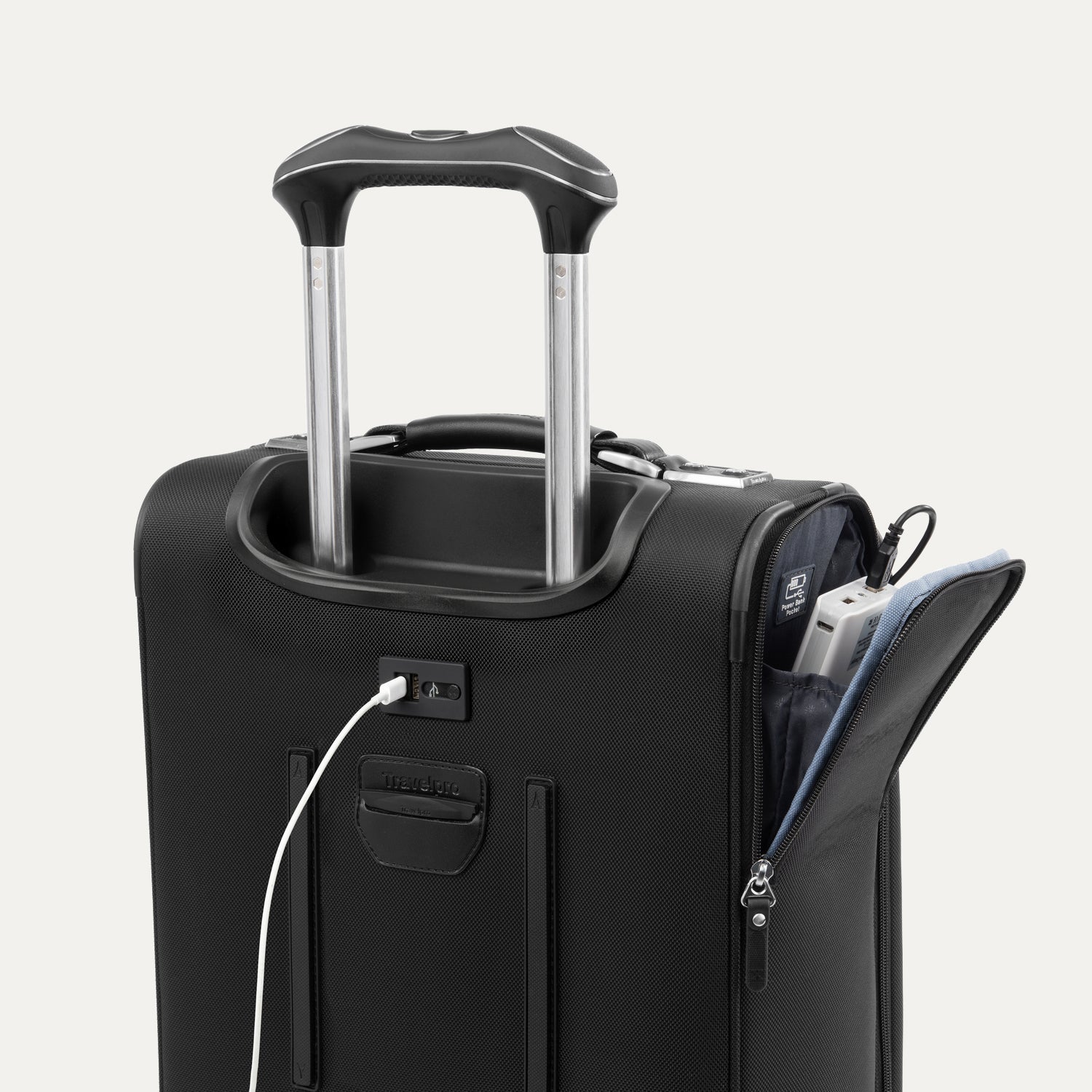 Travelpro Platinum Elite 20" Carry-On Expandable Business Plus Spinner in Shadow Black — detail view