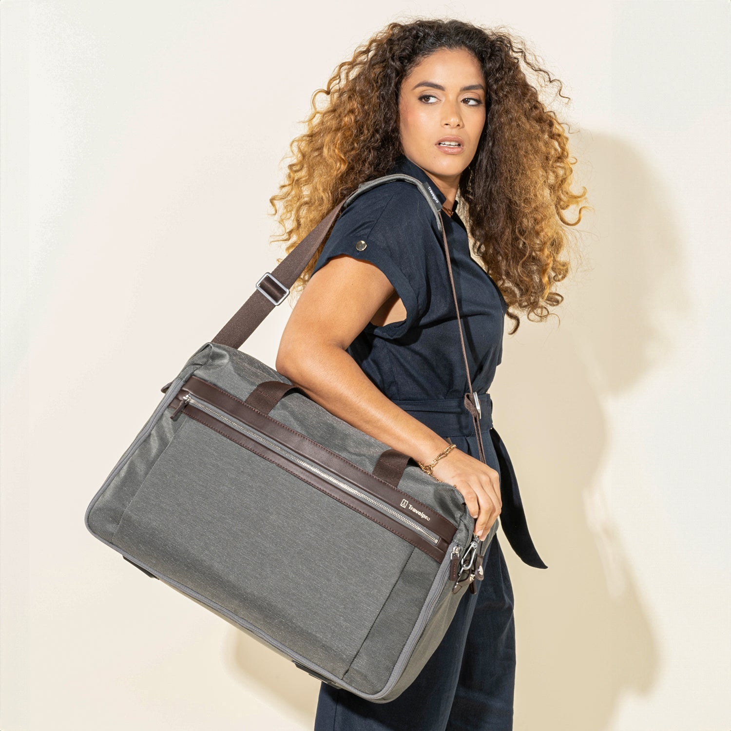 Travelpro Platinum Elite Soft Duffel in Vintage Grey — angle view 3