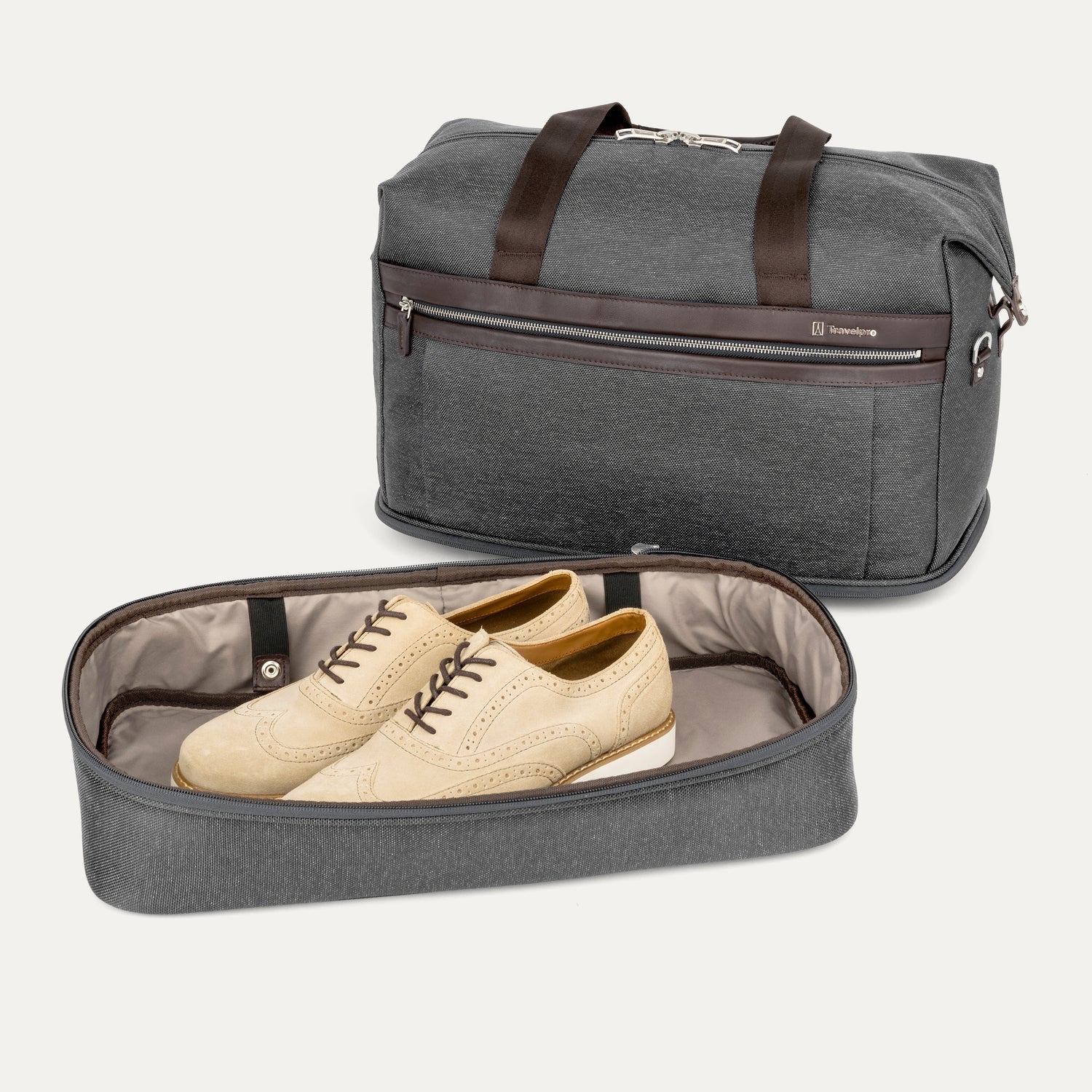 Travelpro Platinum Elite Drop-Bottom Weekender in Vintage Grey — angle view 2
