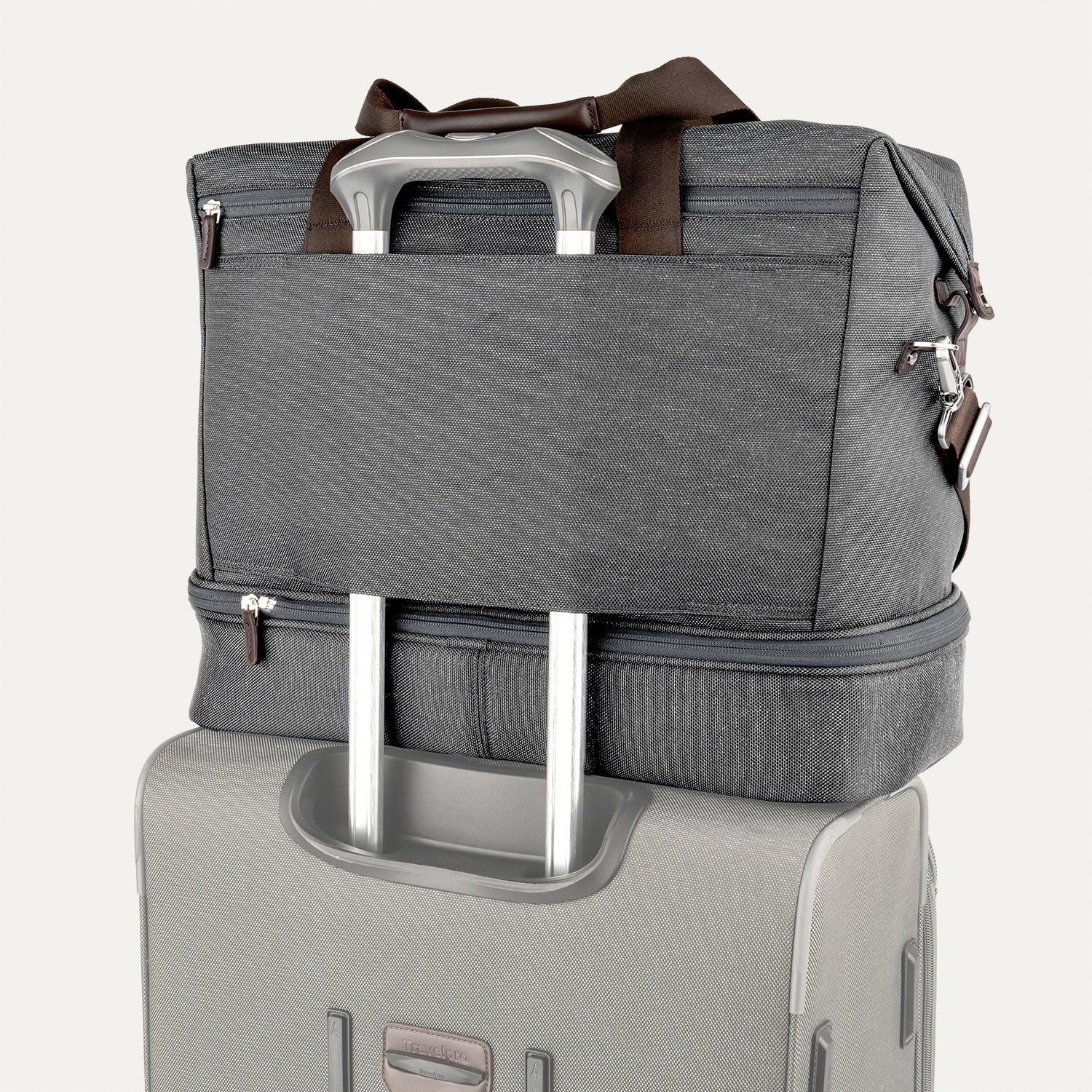 Travelpro Platinum Elite Drop-Bottom Weekender in Vintage Grey — angle view 8