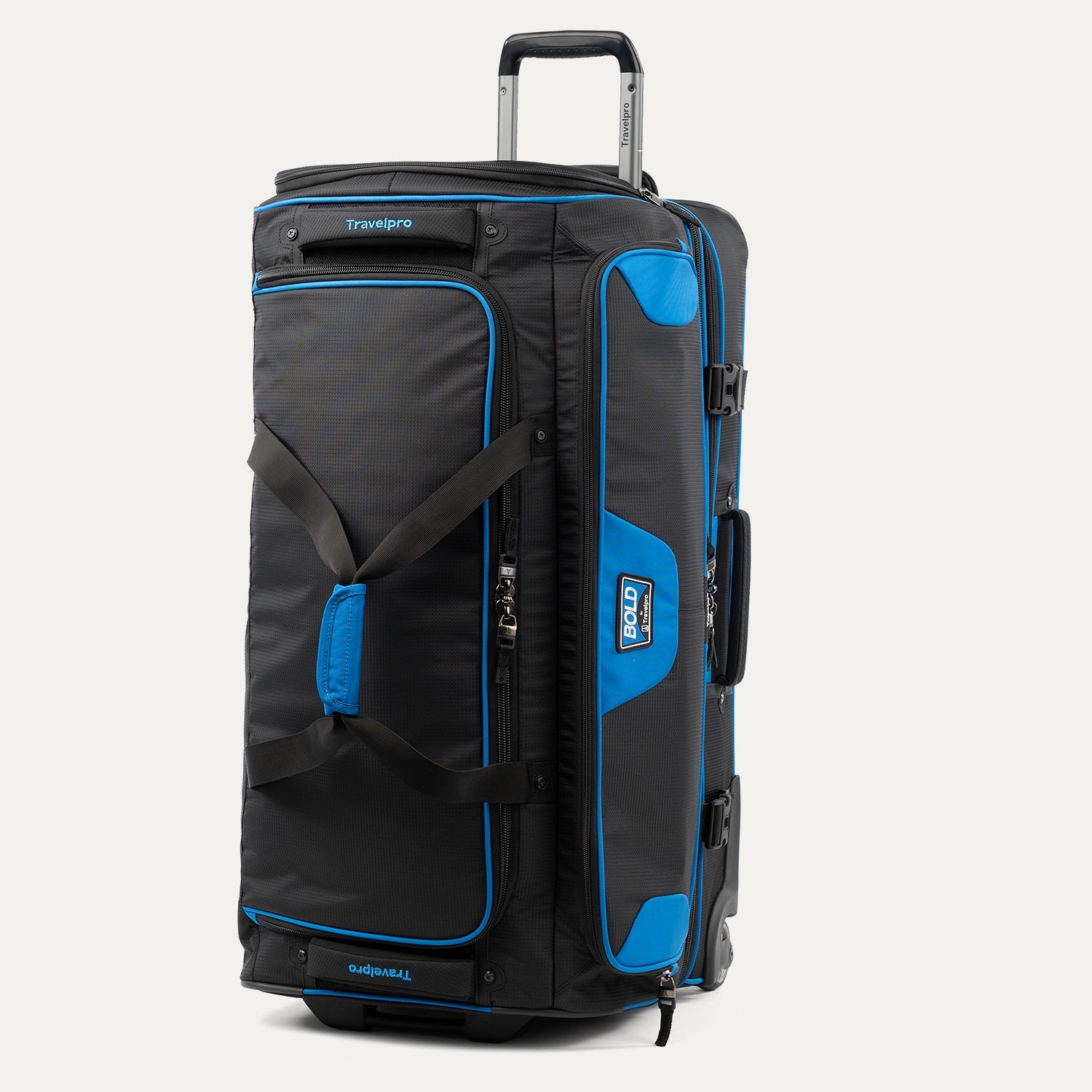 Travelpro Bold by Travelpro 30" Check-In Drop-Bottom Expandable Rolling Duffel in Blue Black — back view