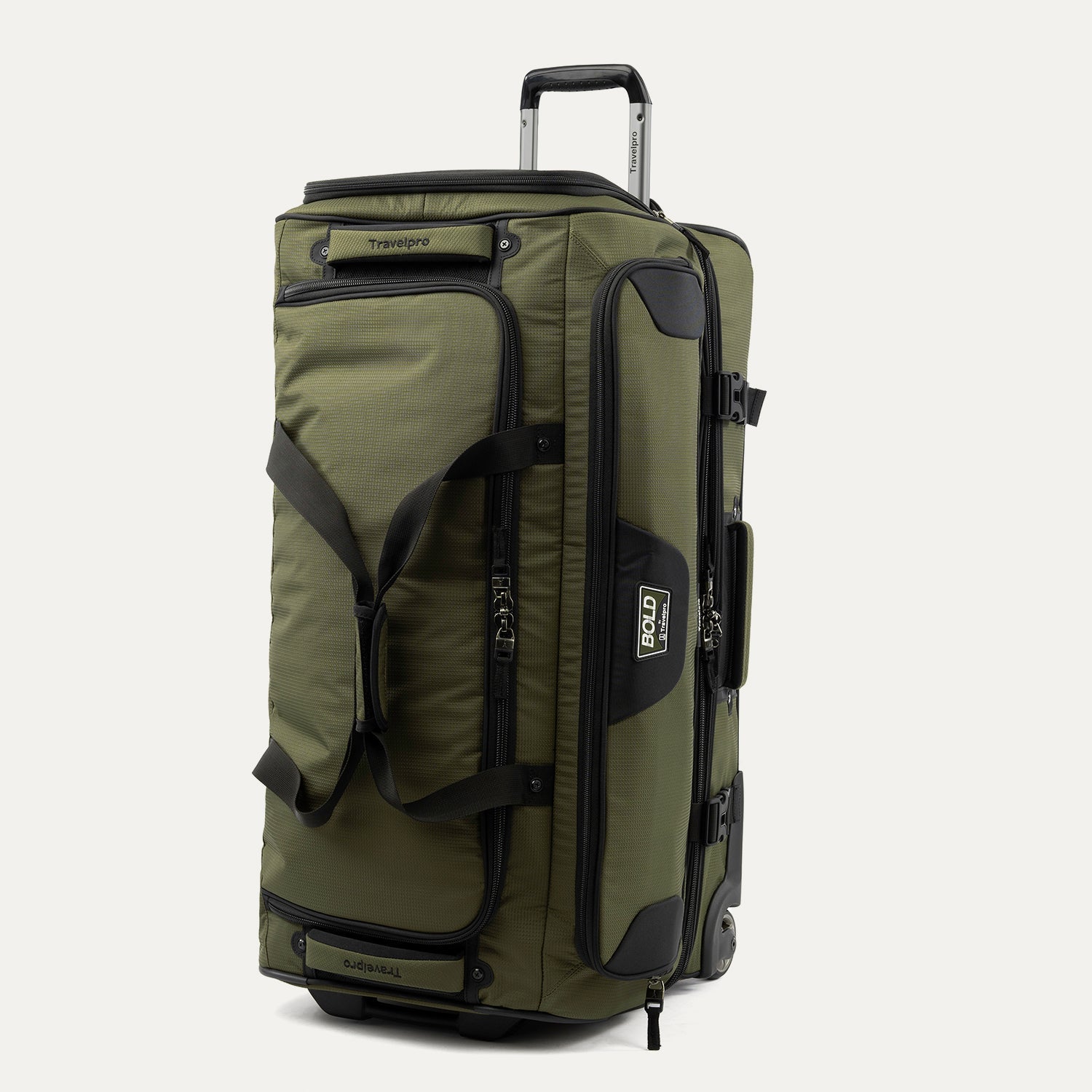 Travelpro Bold by Travelpro 30" Check-In Drop-Bottom Expandable Rolling Duffel in Olive Black — back view
