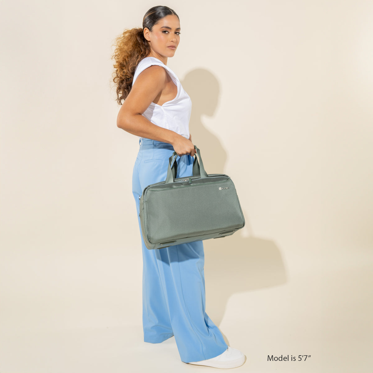 Travelpro VersaPack+ UnderSeat Tote in Desert Sage Green — angle view 3